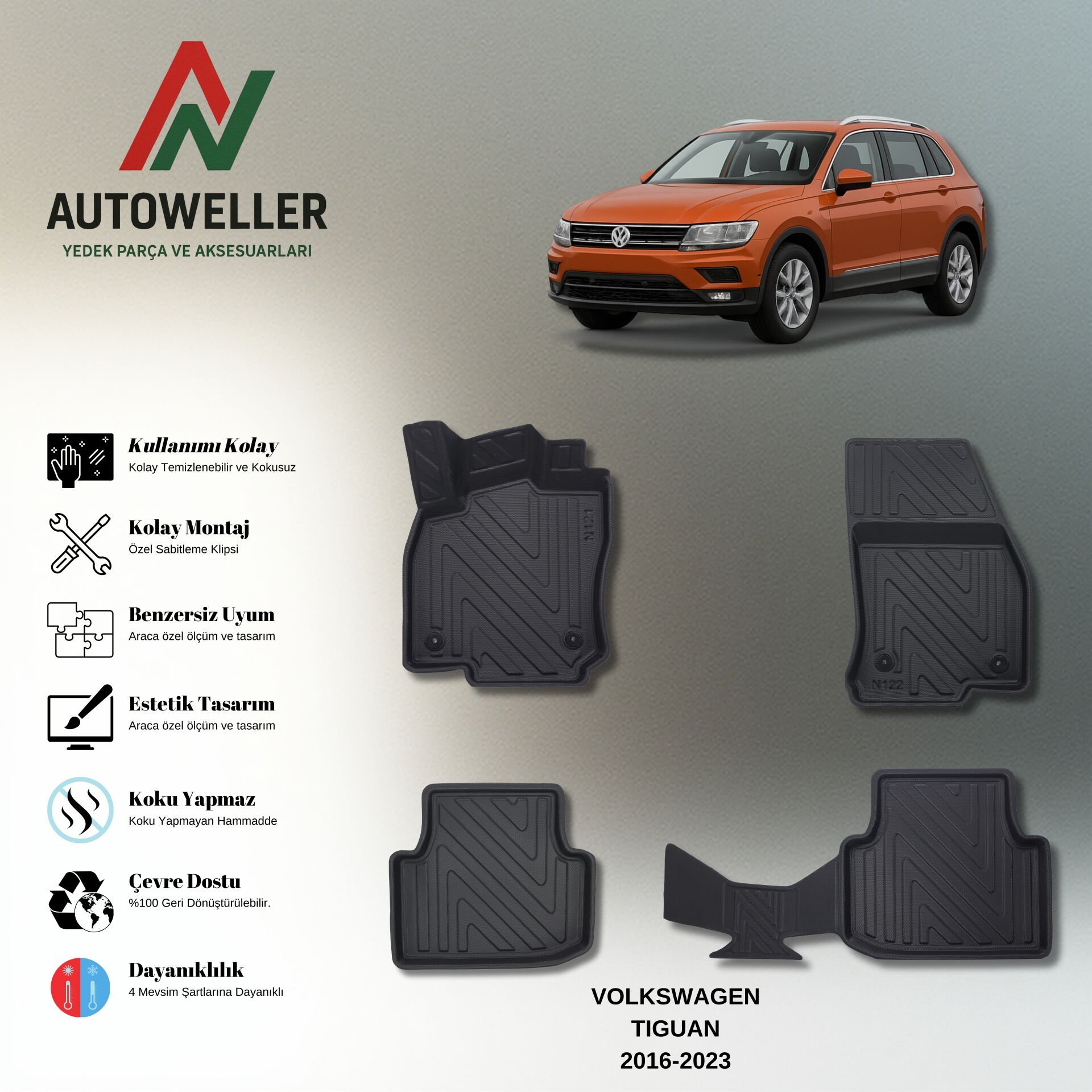 Volkswagen Tiguan 2016-2023 Havuzlu Paspas