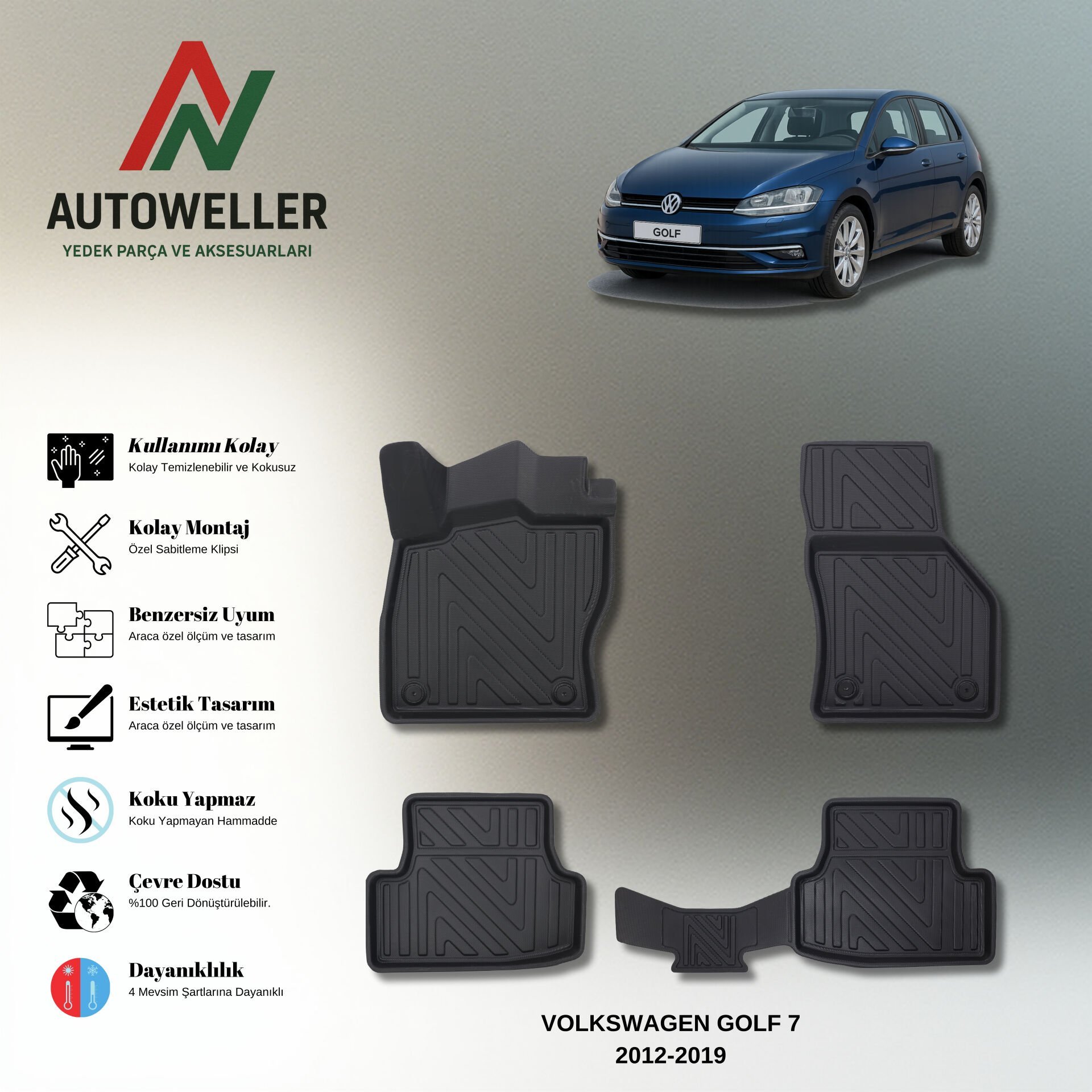 Volkswagen Golf 7 2012-2019 Havuzlu Paspas