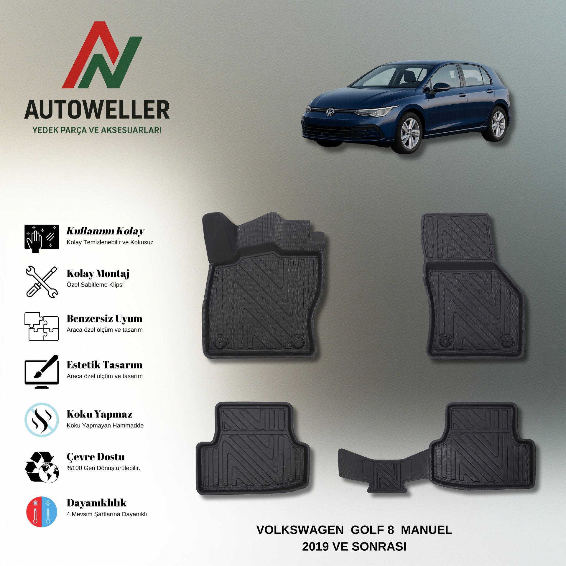 Volkswagen Golf 8 2019 Sonrası Havuzlu Paspas | Tsi