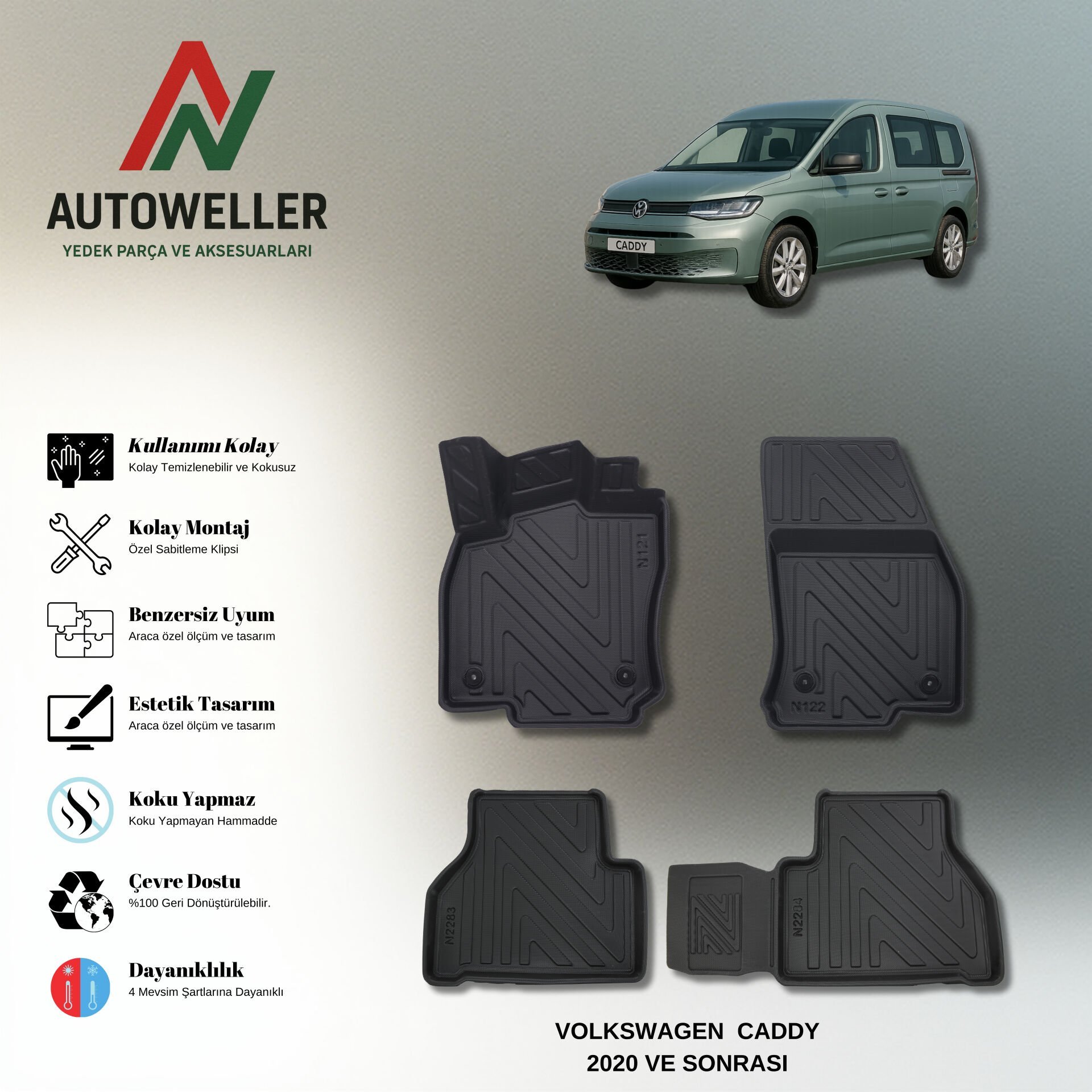 Volkswagen Caddy 2020 Sonrası Havuzlu Paspas