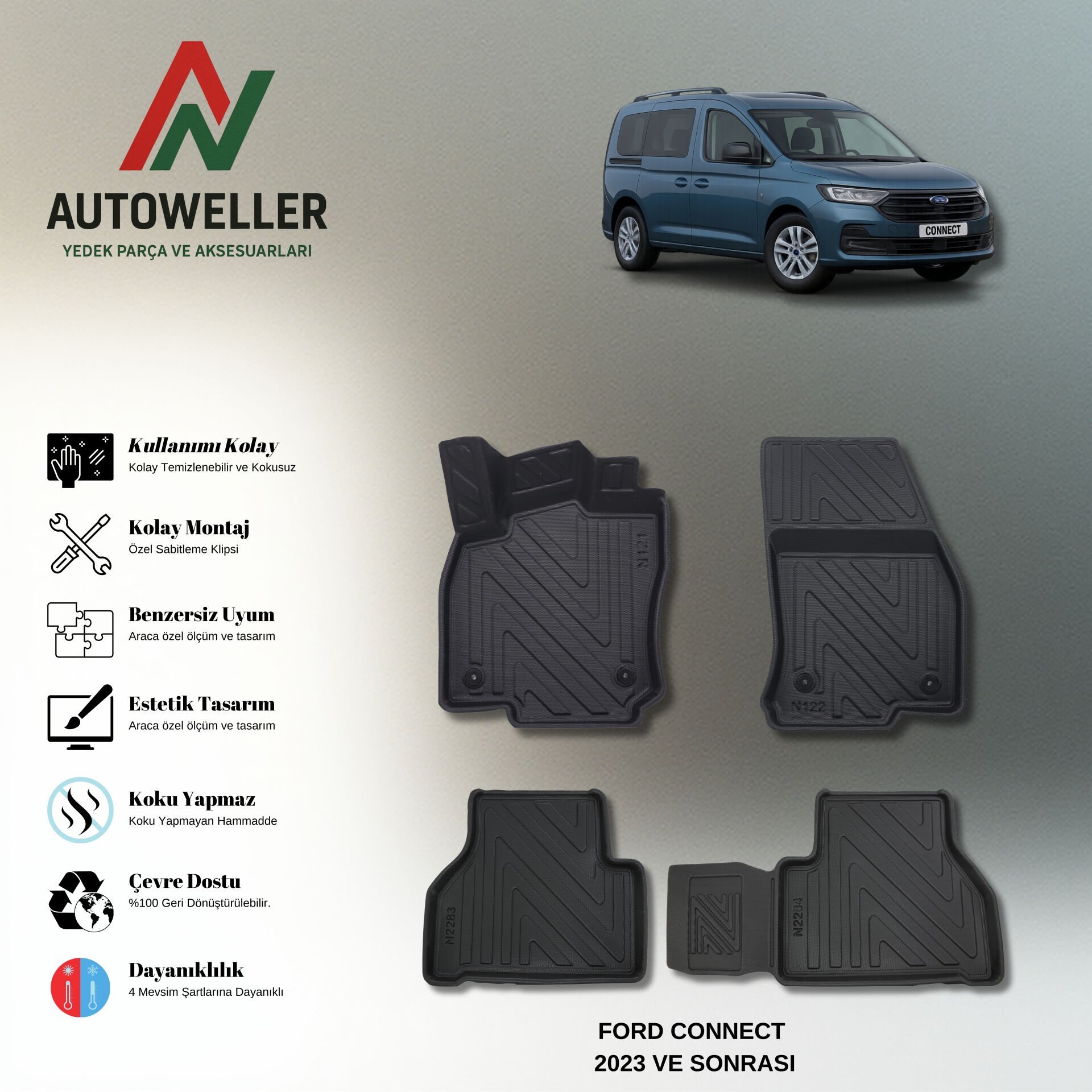 Ford Connect 2023 Sonrası Havuzlu Paspas | Tourneo Connect