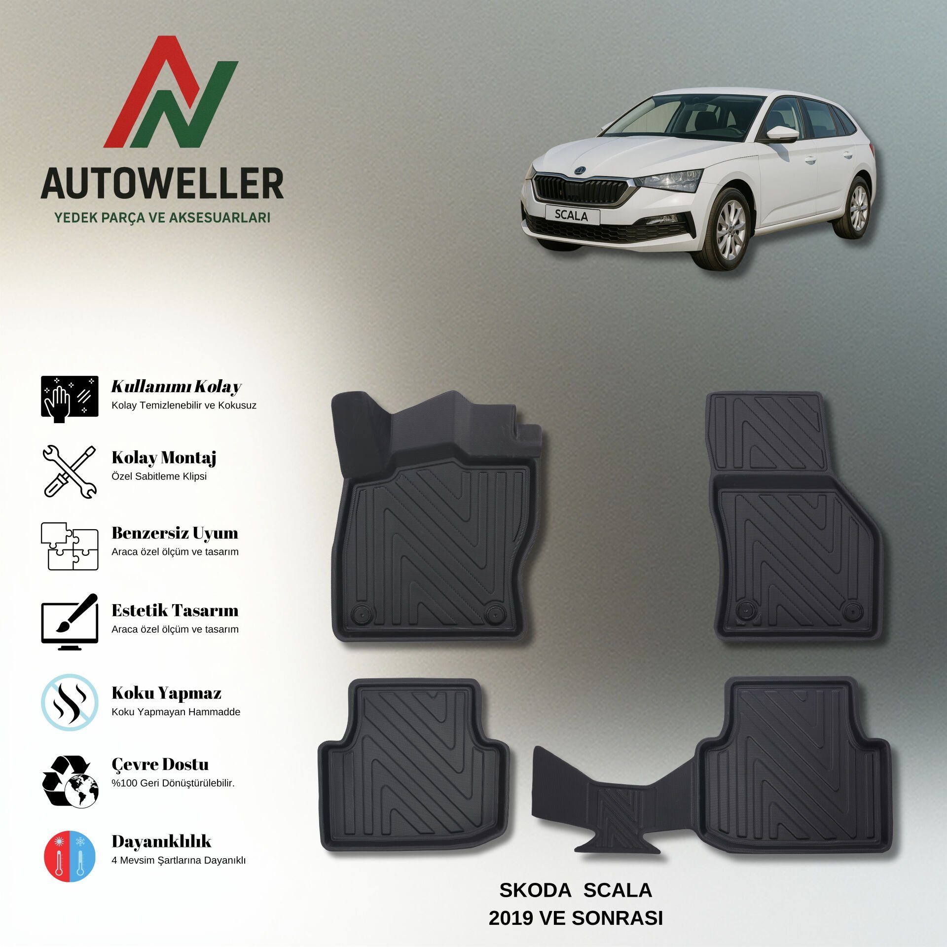 Skoda Scala 2019 Sonrası Havuzlu Paspas