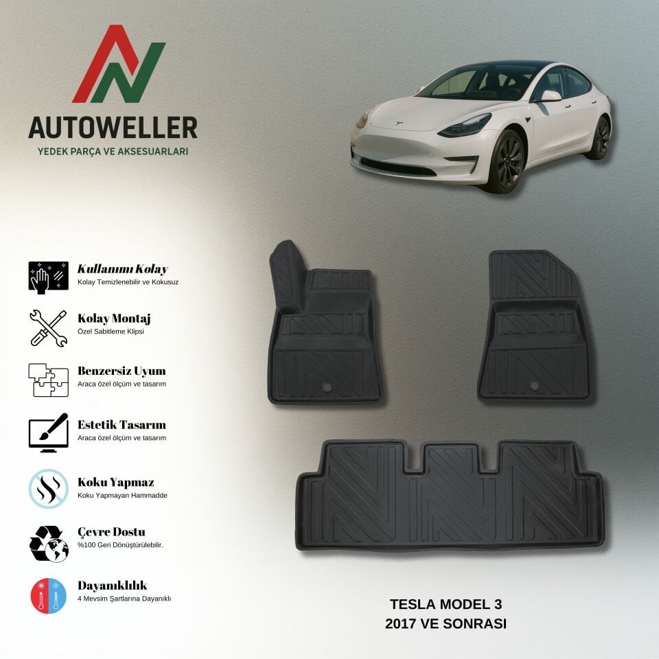 Tesla Model 3 2017 Sonası Havuzlu Paspas