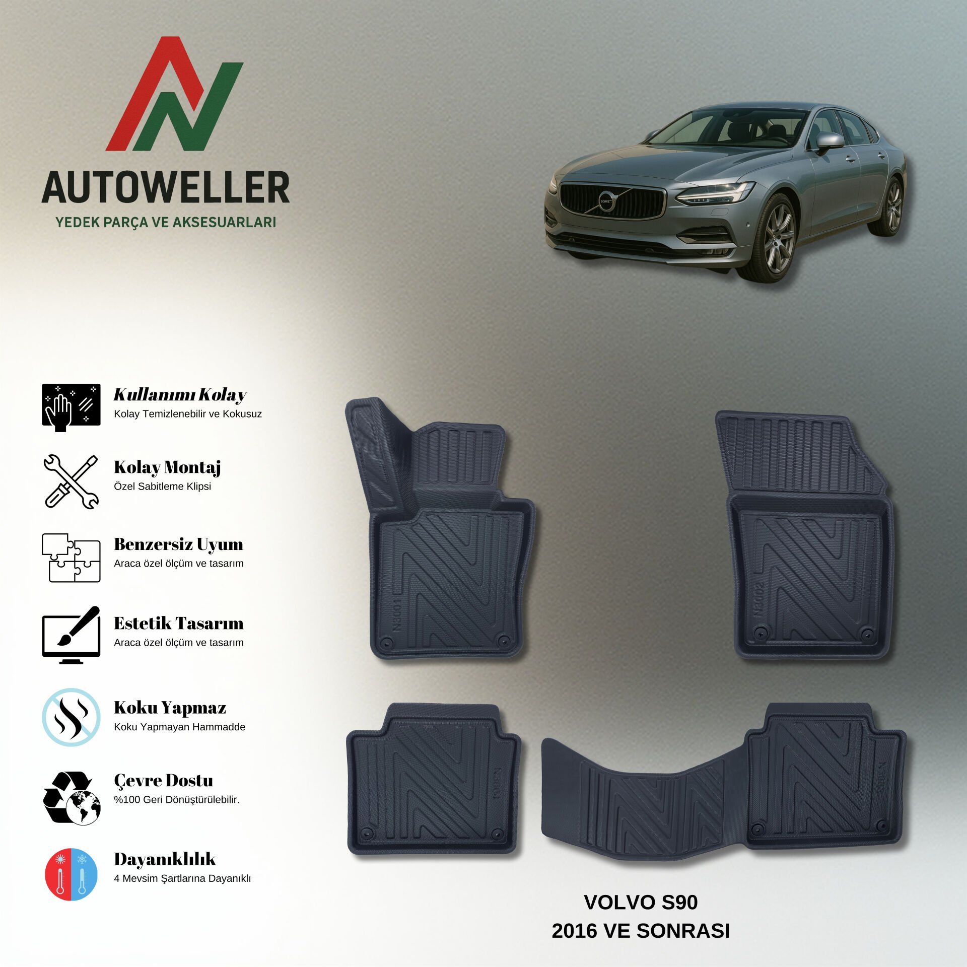 Volvo S90 2016 Sonrası Havuzlu Paspas | Benzin & Dizel
