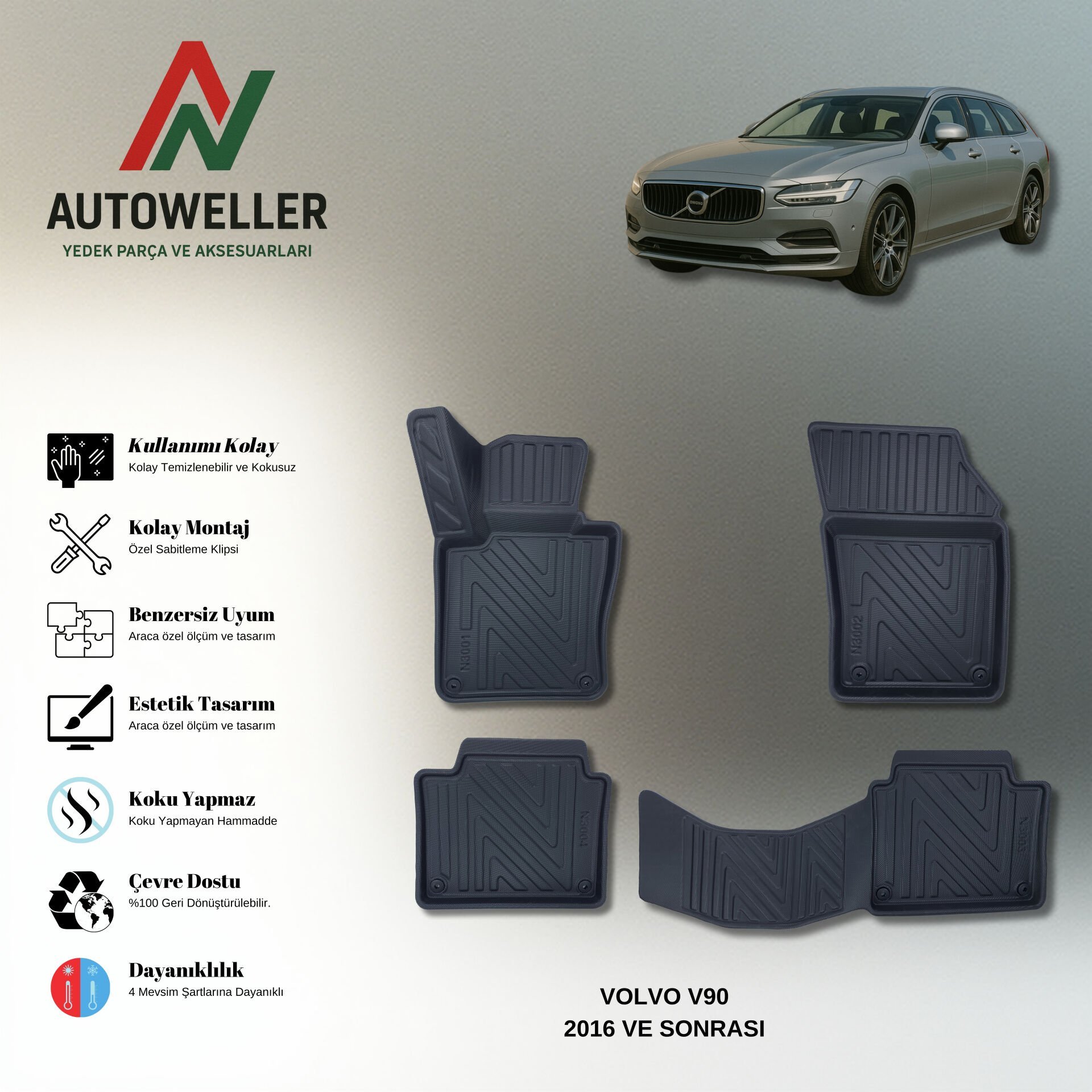 Volvo V90 2016 Sonrası Havuzlu Paspas