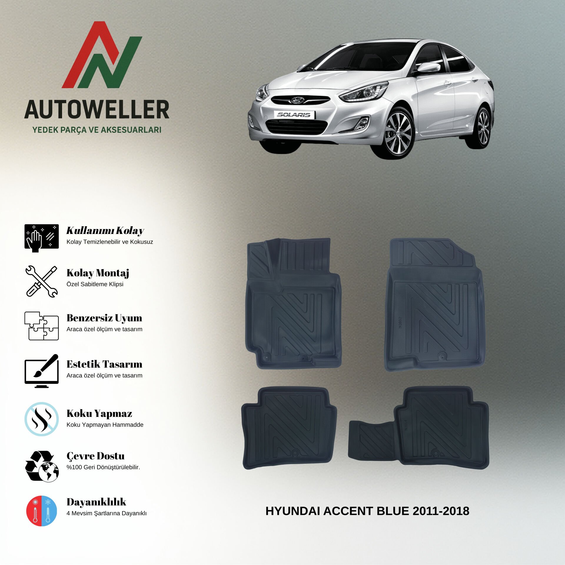 Hyundai Accent Blue 2011-2018 Havuzlu Paspas