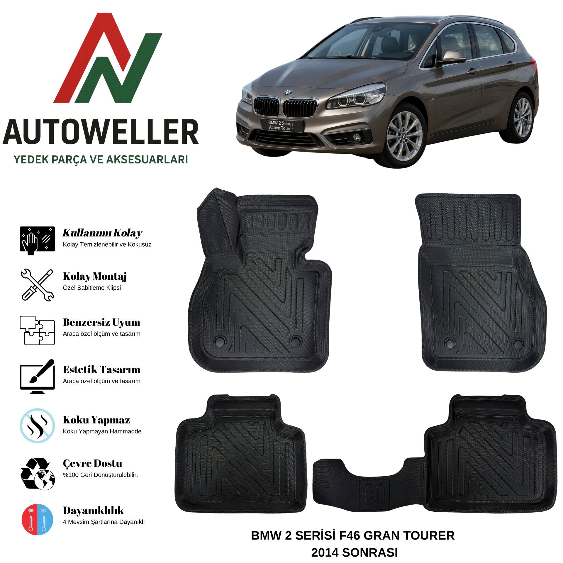 Bmw 2 Serisi Gran Tourer F46 2014 Sonrası Havuzlu Oto Paspas