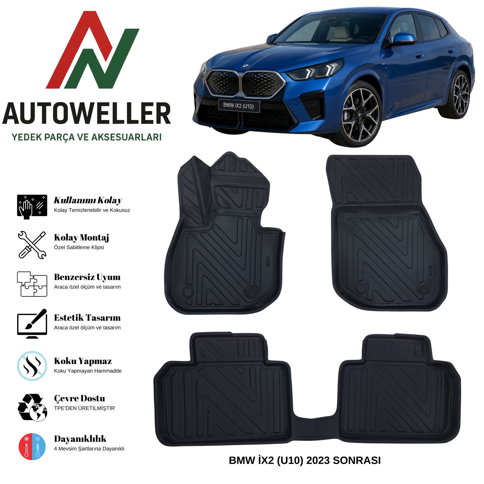 Bmw iX2 ( U10 ) 2023 Sonrası Havuzlu Oto Paspas