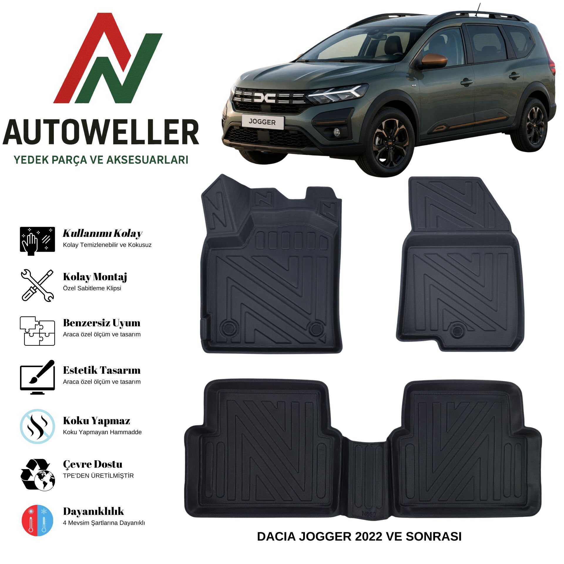 Dacia Jogger 2022 Sonrası Havuzlu Oto Paspas
