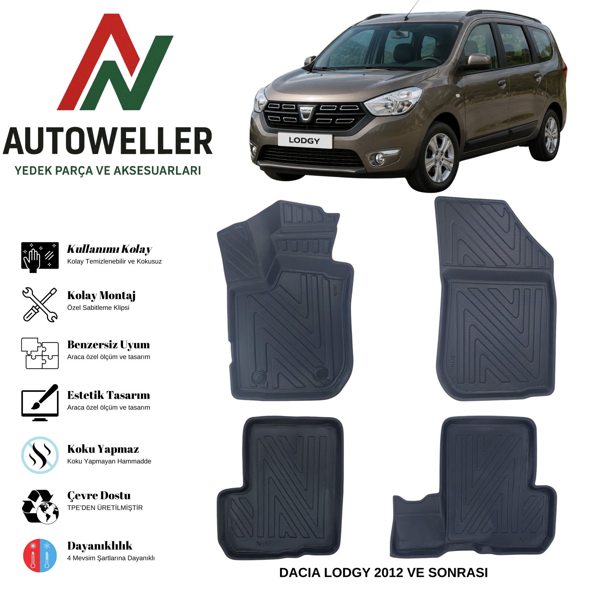 Dacia Lodgy 2012 Sonrası Havuzlu Oto Paspas