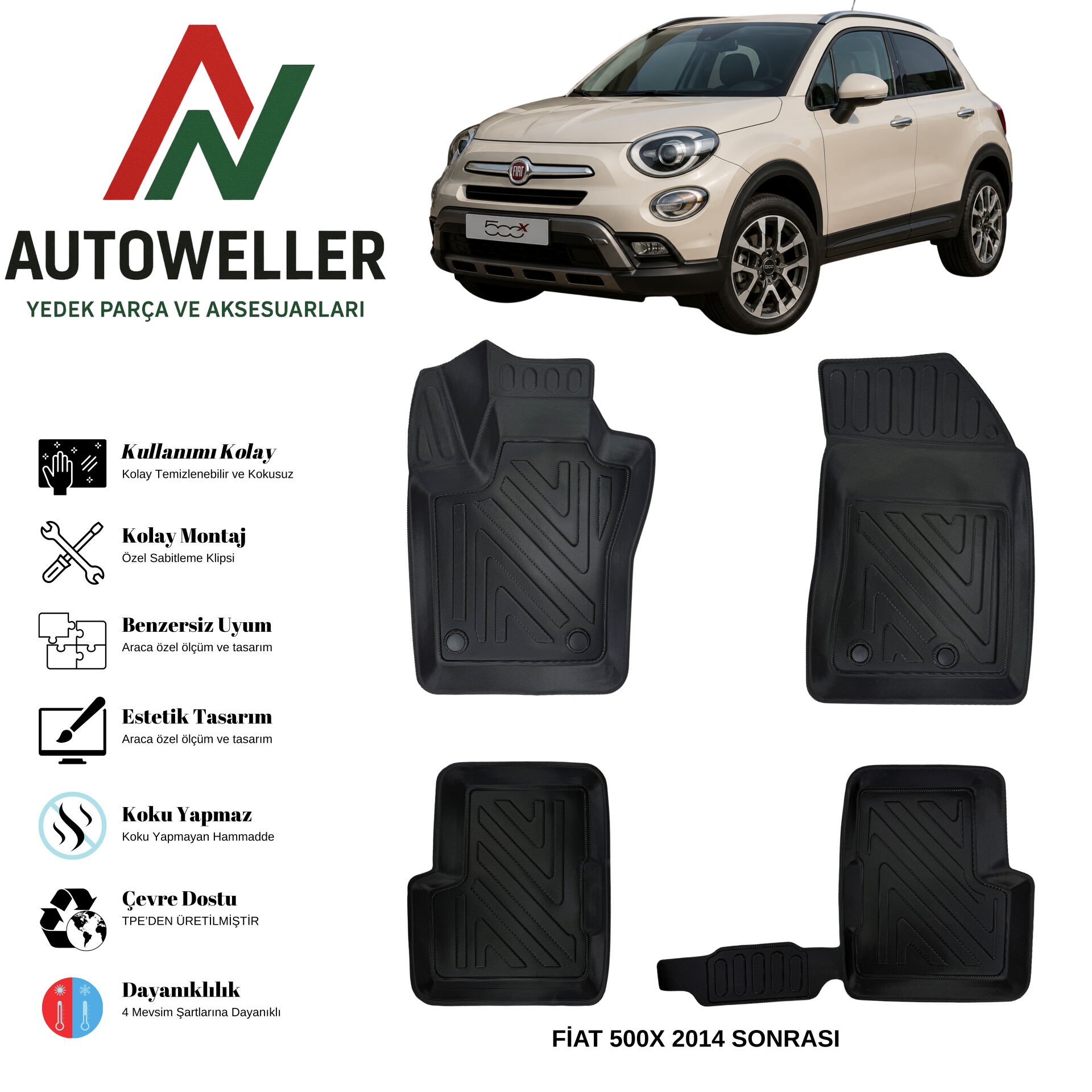 Fiat 500 X 2014 Sonrası Havuzlu Oto Paspas