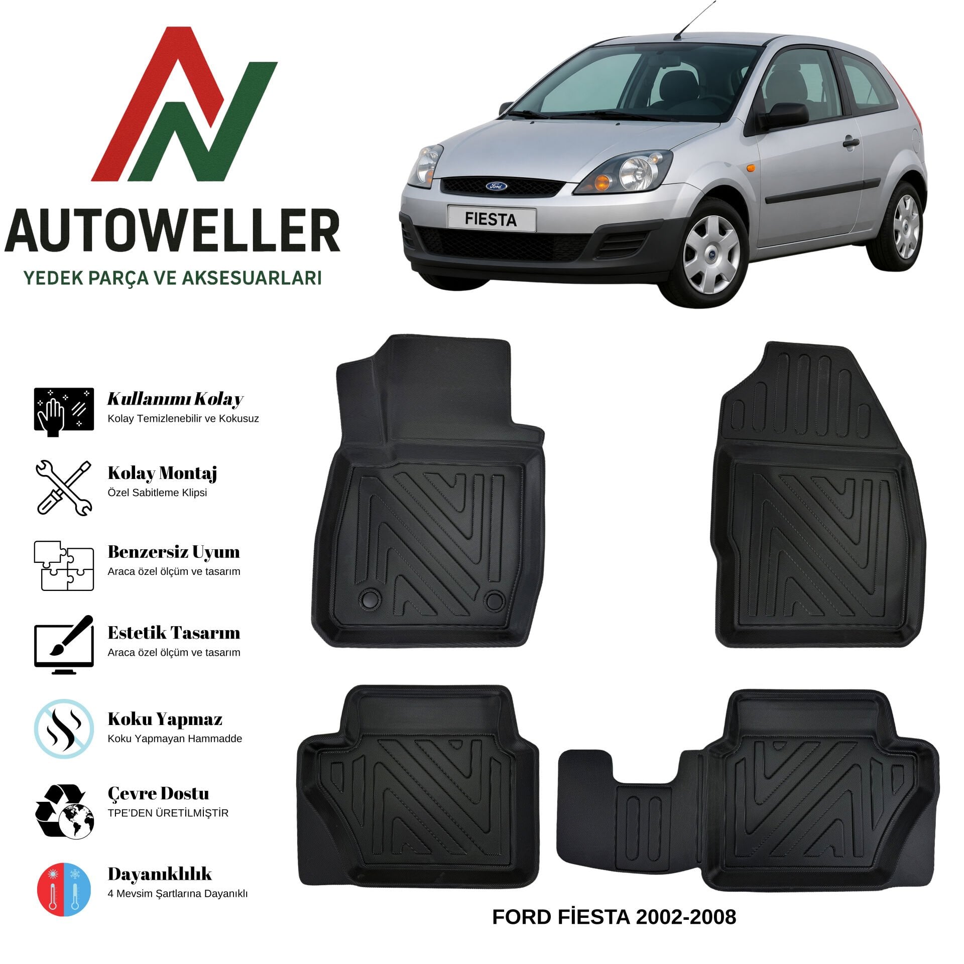 Ford Fiesta 2002-2008 Havuzlu Oto Paspas | 5 Kapı