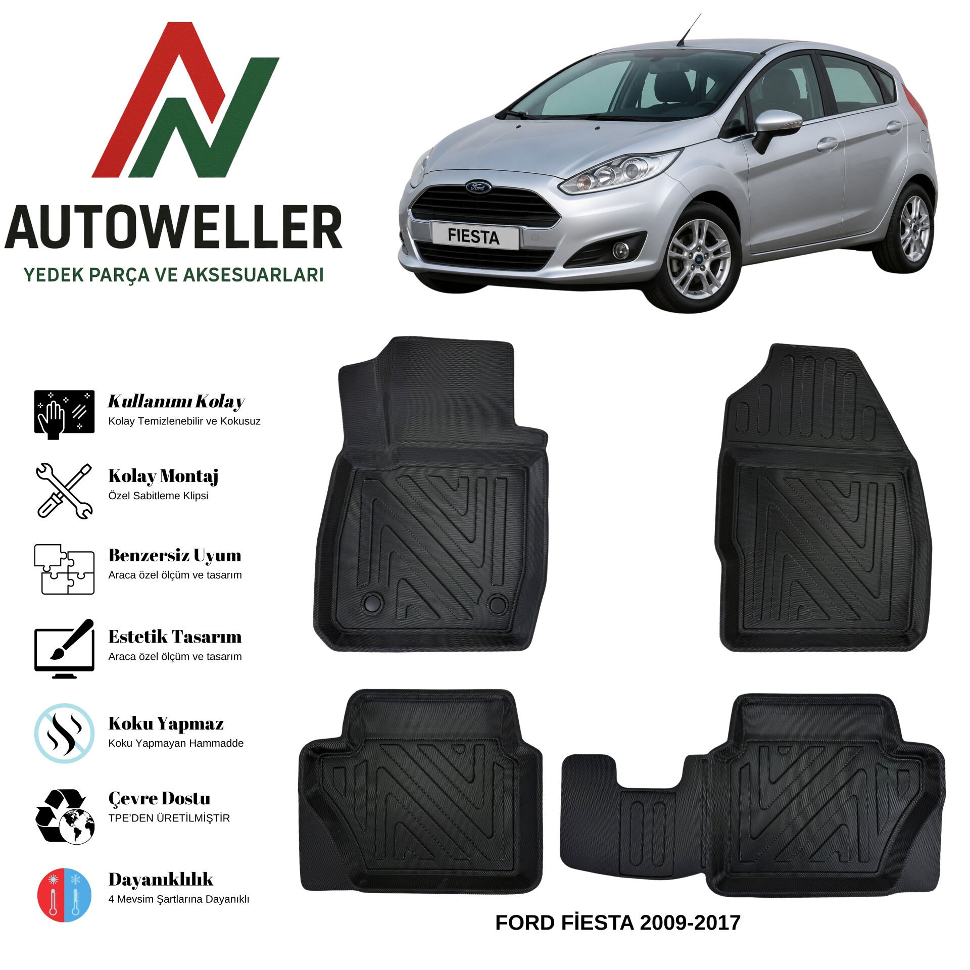 Ford Fiesta 2009-2017 Havuzlu Oto Paspas