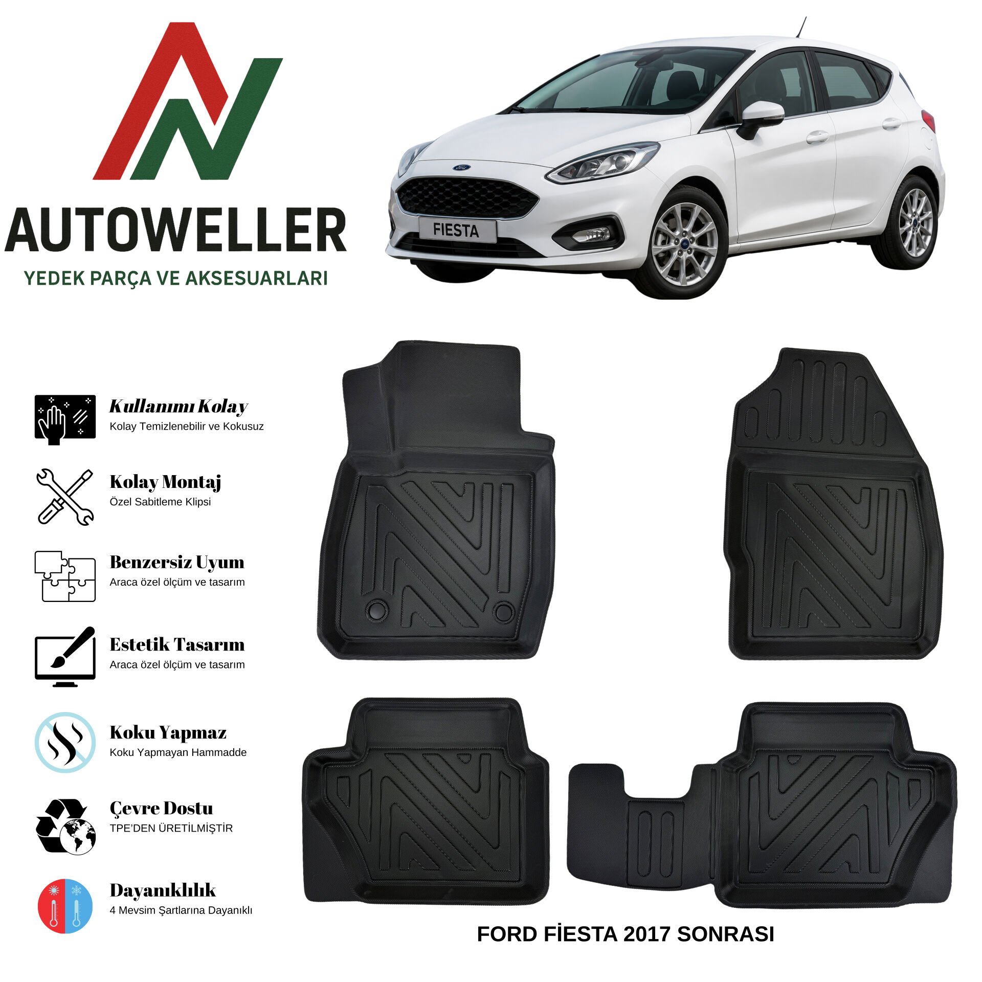 Ford Fiesta 2017 Sonrası Havuzlu Oto Paspas