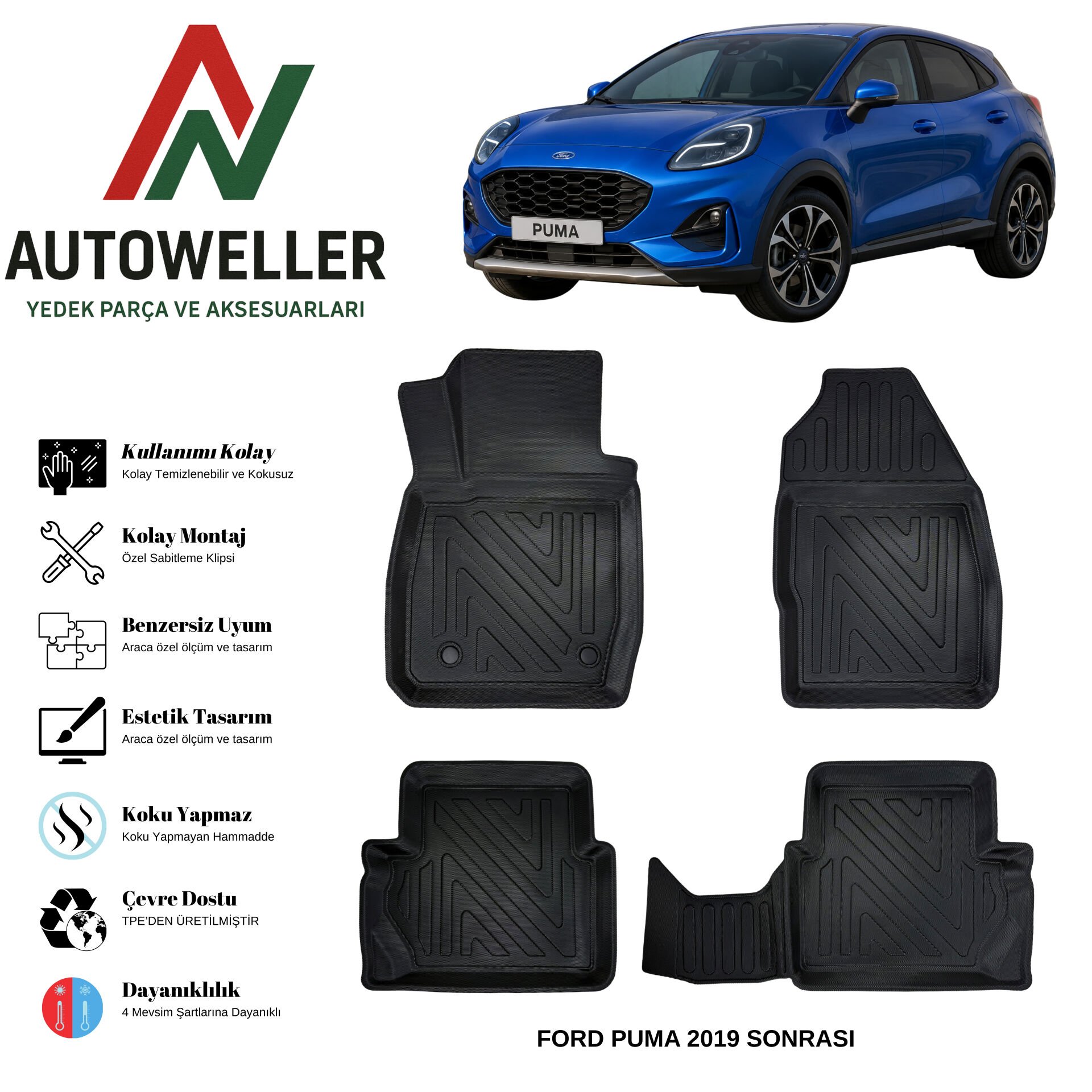 Ford Puma 2019 Sonrası Havuzlu Oto Paspas