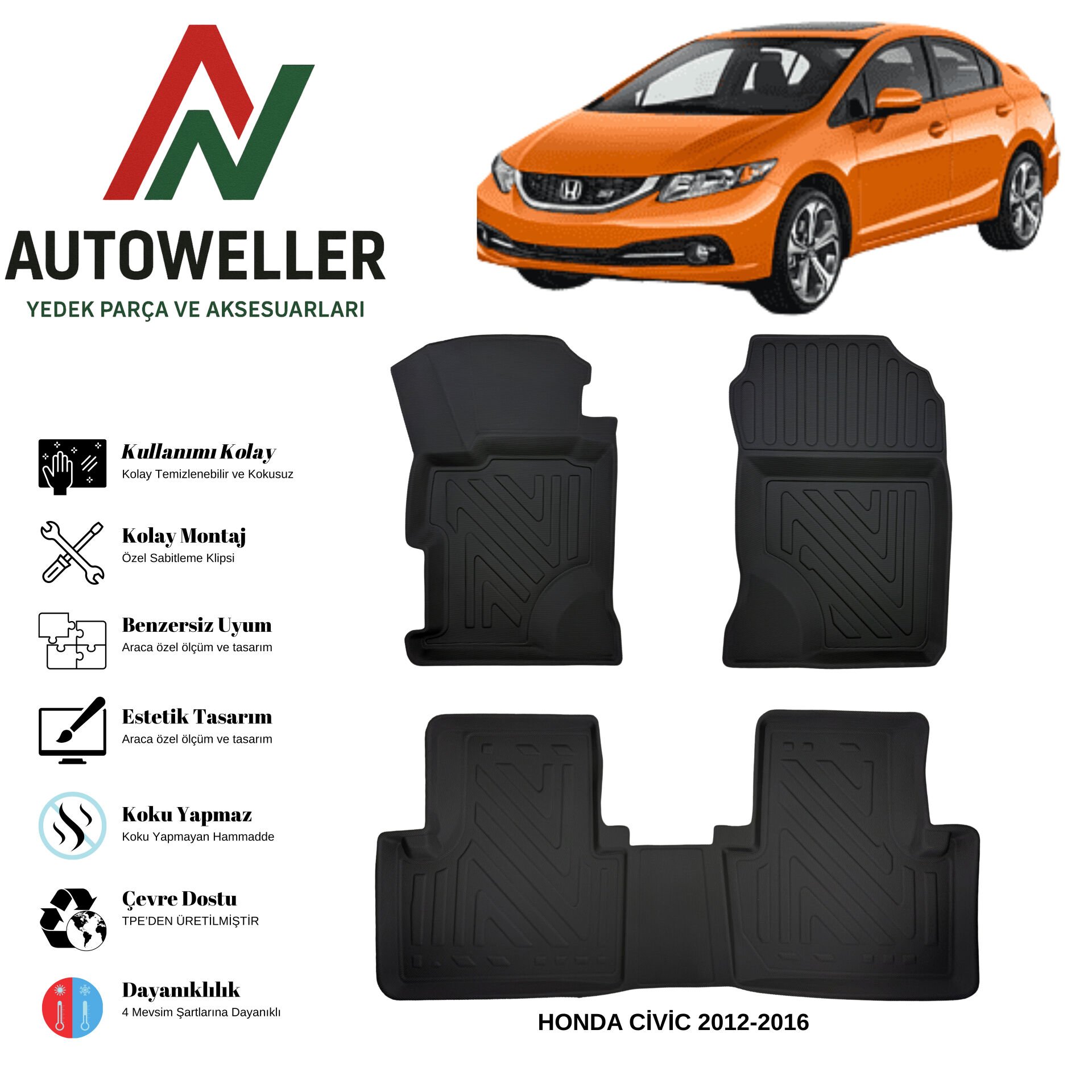 Honda Civic 2012-2016 Havuzlu Oto Paspas | Sedan