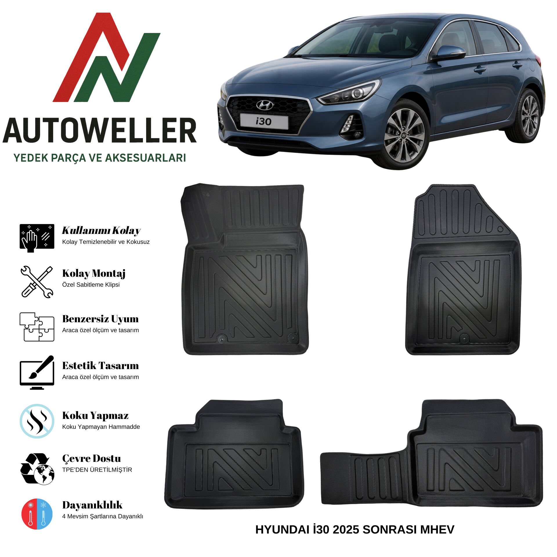 Hyundai İ30 2025 Sonrası Havuzlu Oto Paspas | MHEV