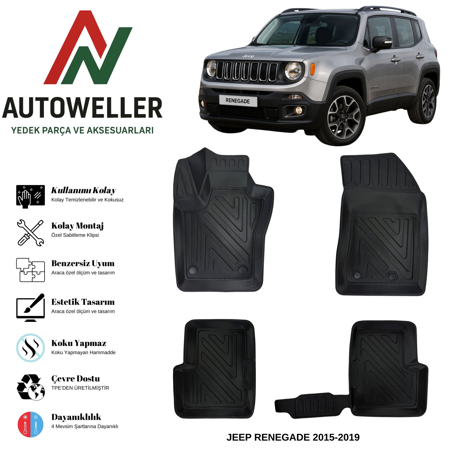 Jeep Renegade 2019 Sonrası Havuzlu Oto Paspas
