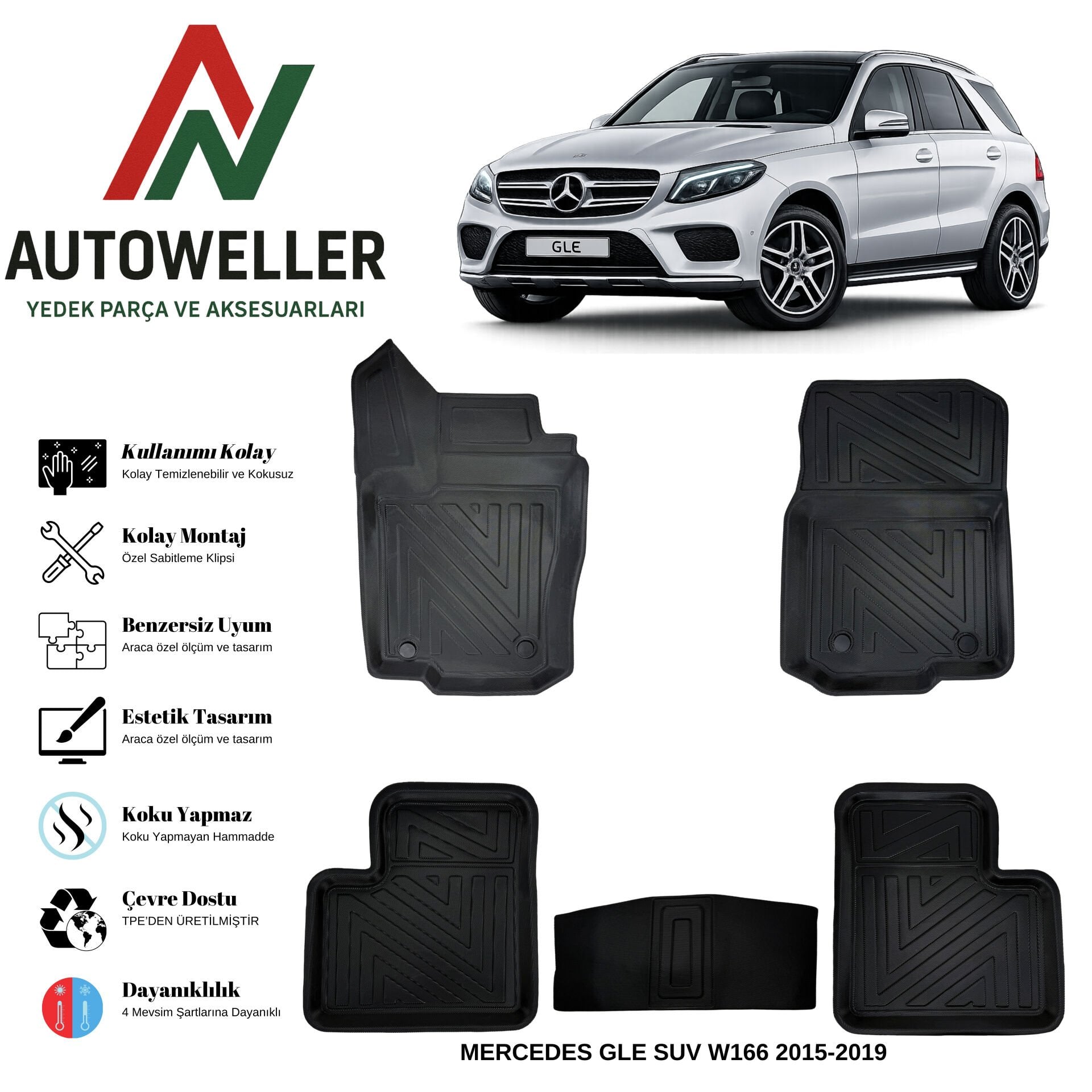 Mercedes-Benz GLE SUV 2015-2019 W166 Havuzlu Oto Paspas