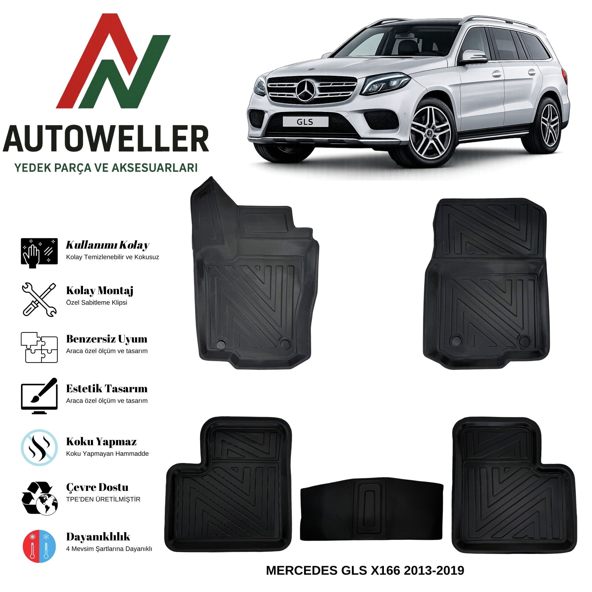 Mercedes GLS Class X166 2013-2019 Havuzlu Oto Paspas