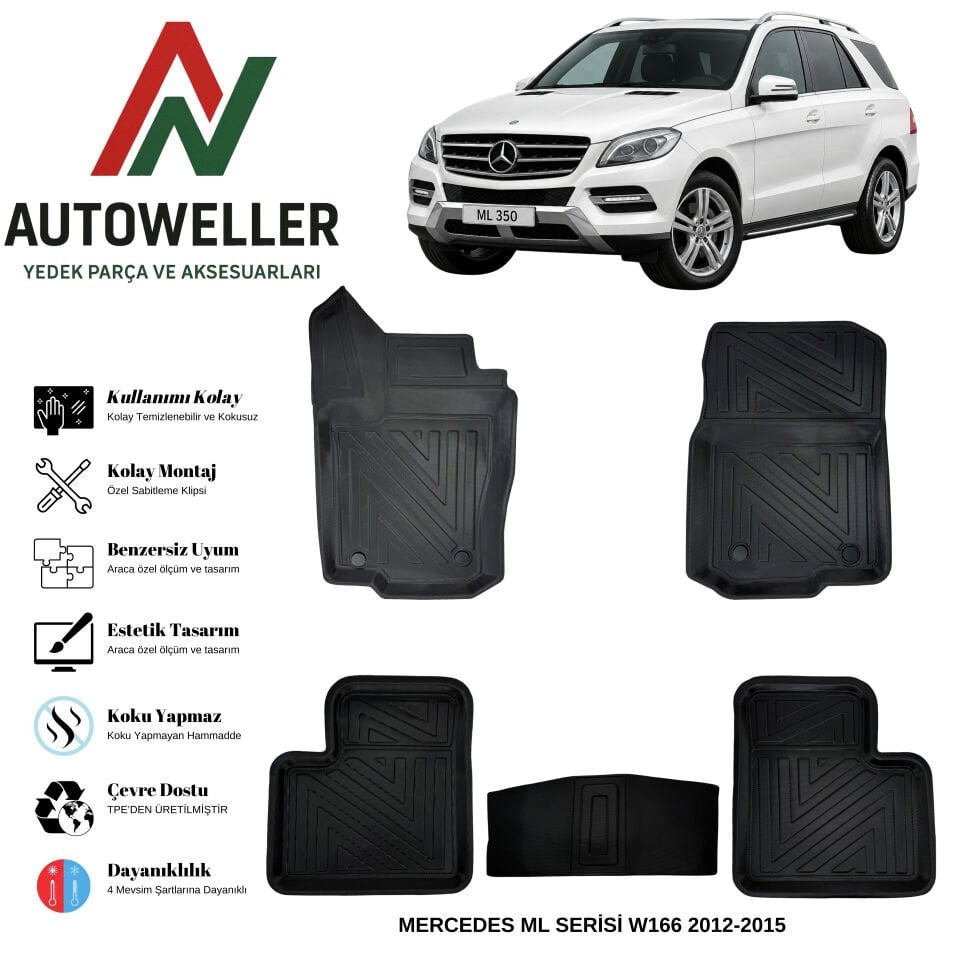 Mercedes-Benz ML Serisi 2012-2015 W166 Havuzlu Oto Paspas