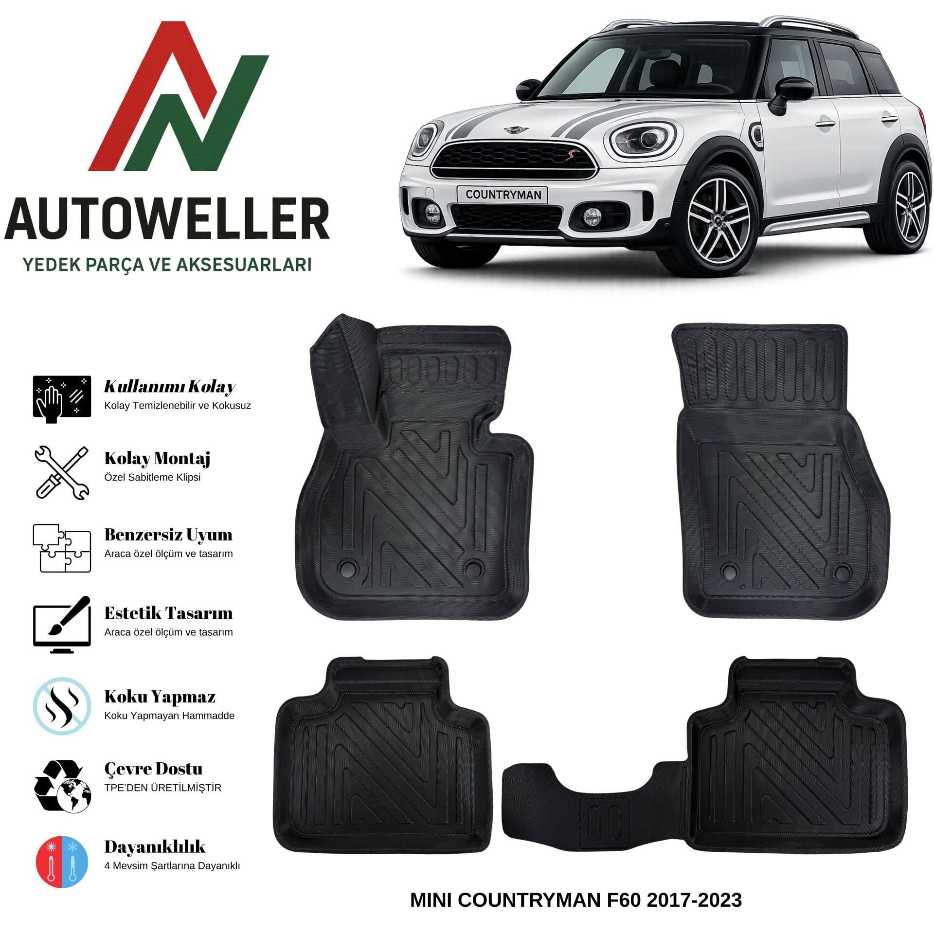 Mini Countryman F60 2017-2023 Havuzlu Oto Paspas