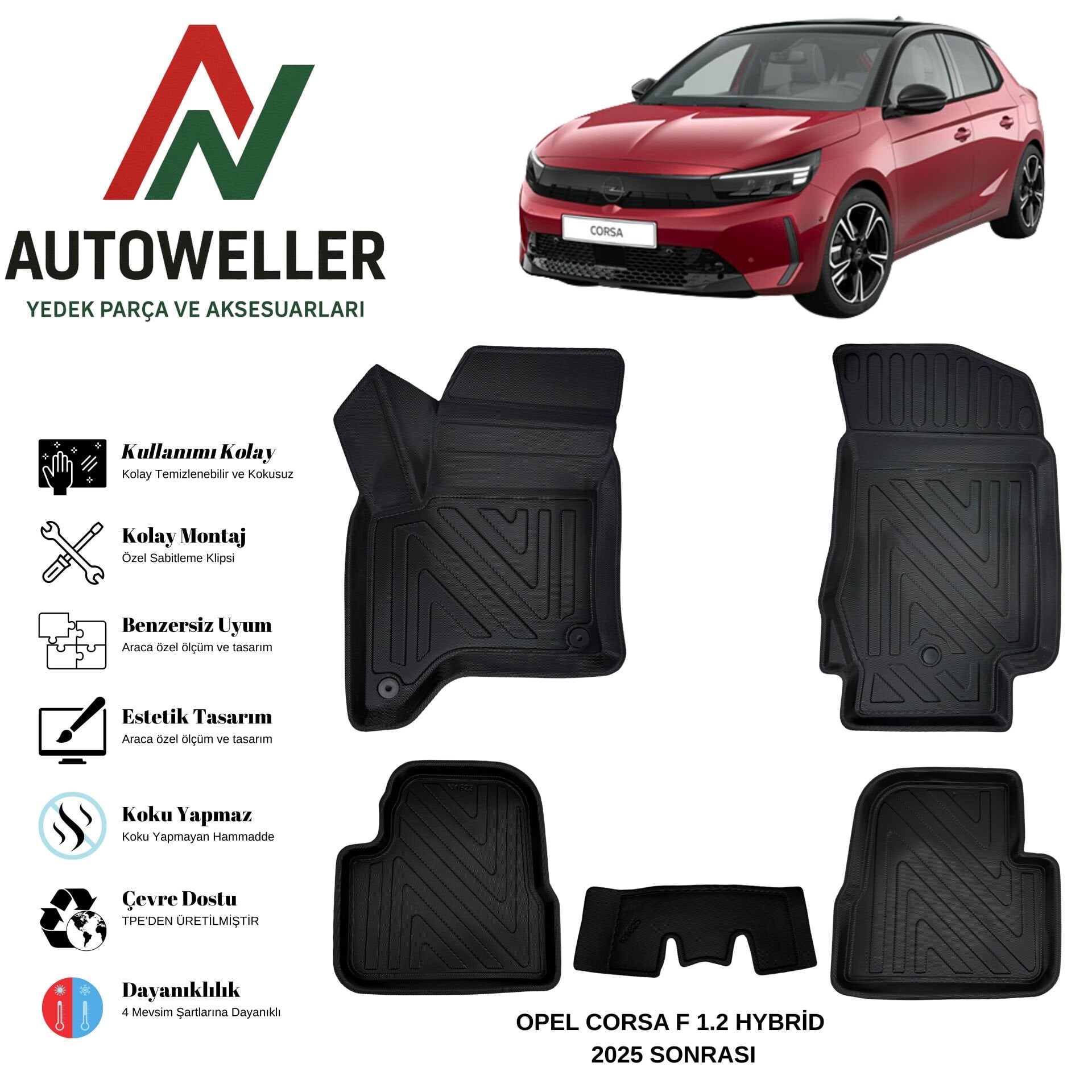 Opel Corsa F 2025 Sonrası Havuzlu Oto Paspas | Hybrid 1.2