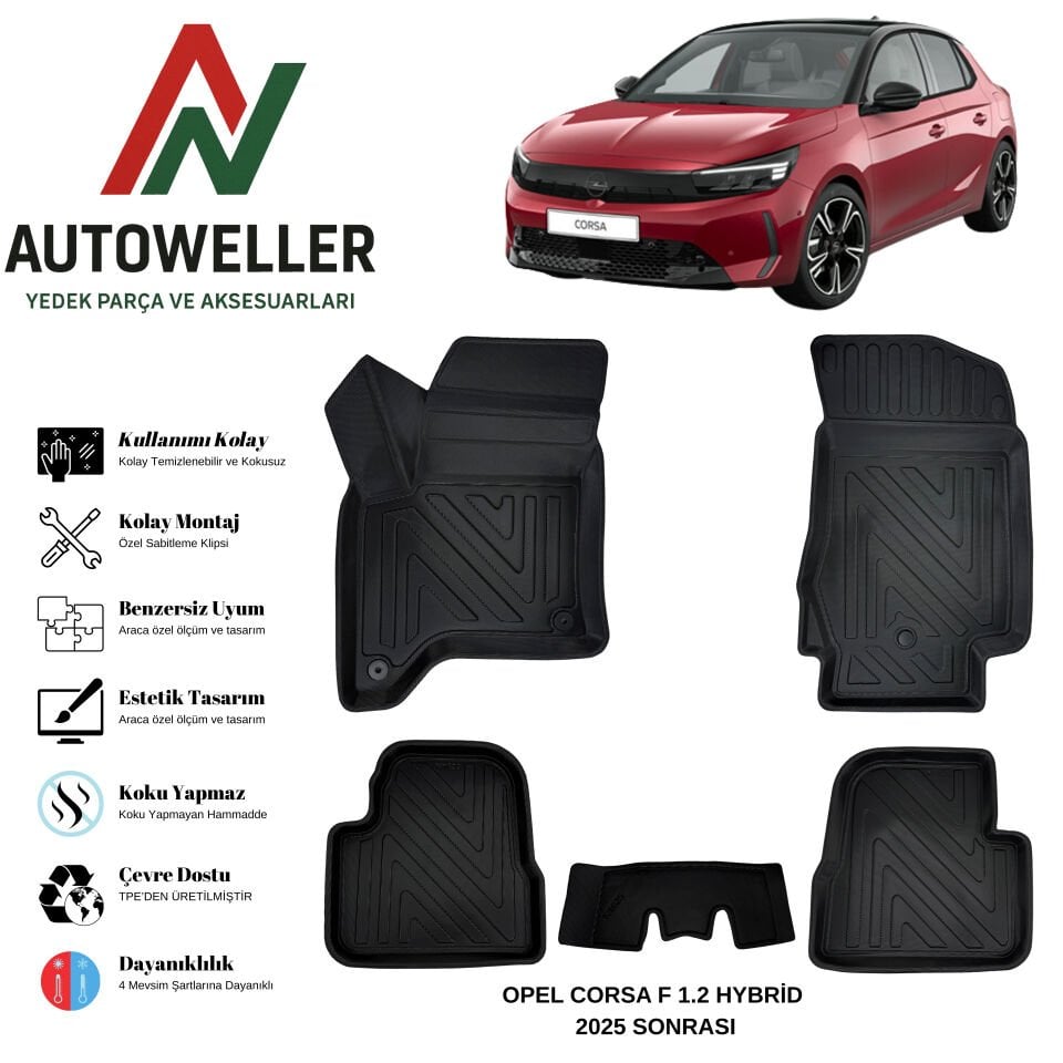Opel Corsa F 2025 Sonrası Havuzlu Oto Paspas | Hybrid 1.2