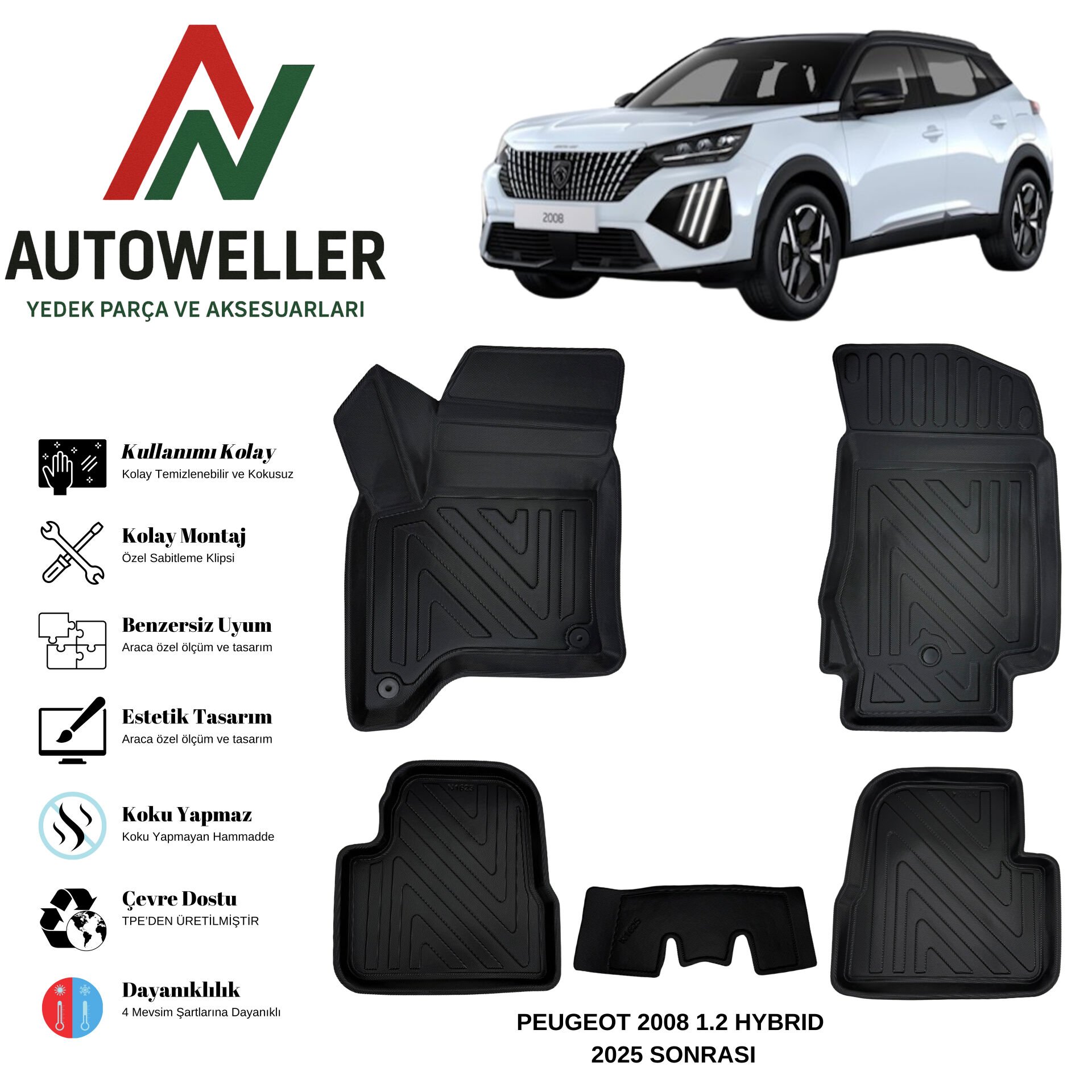 Peugeot 2008 2025 Sonrası Havuzlu Oto Paspas | 1.2 Hybrid