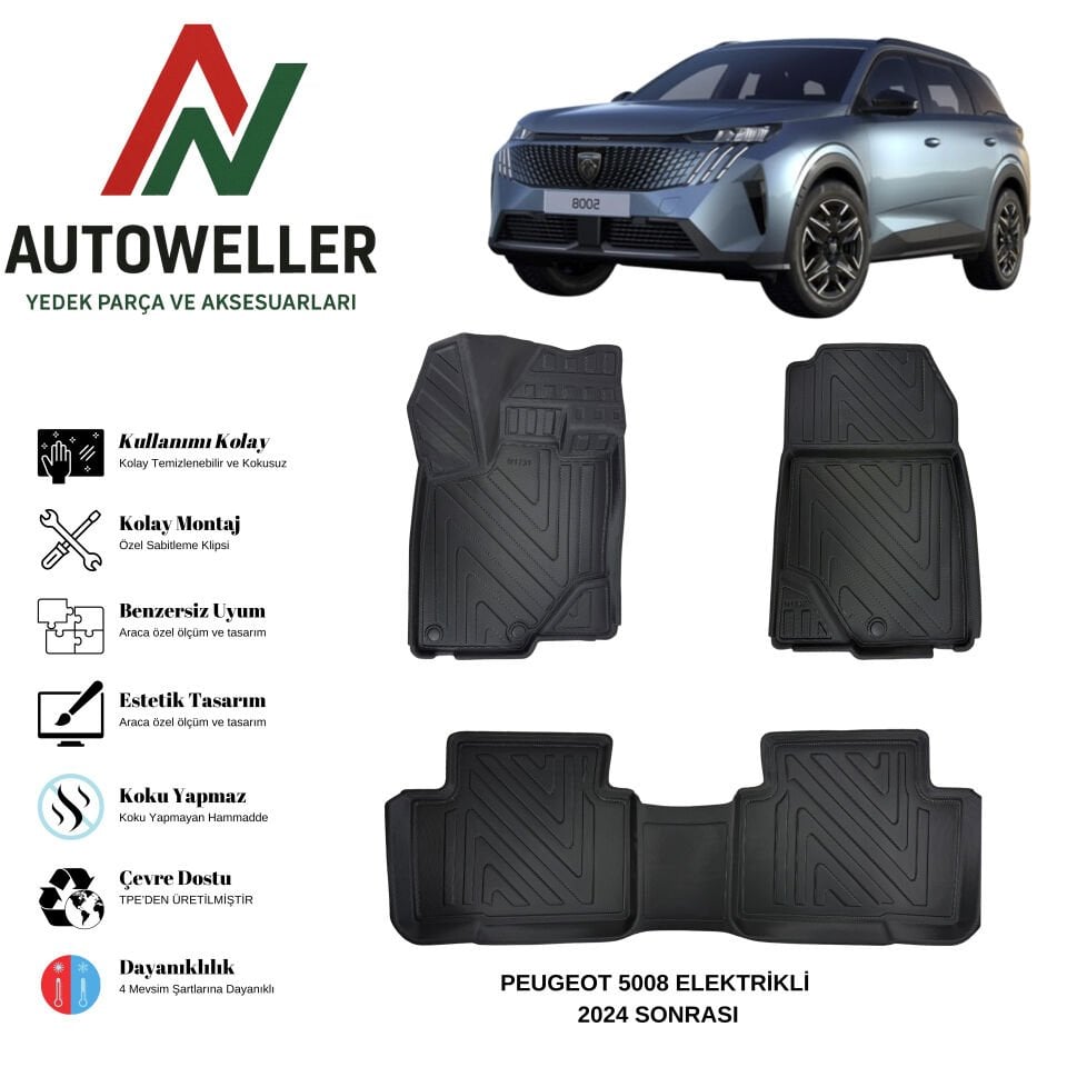 Peugeot 5008 2024 Sonrası Havuzlu Oto Paspas | EV