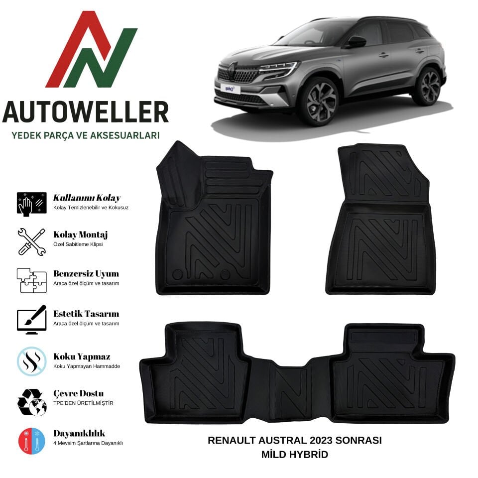 Renault Austral 2023 Sonrası Havuzlu Oto Paspas | Mild Hybrit