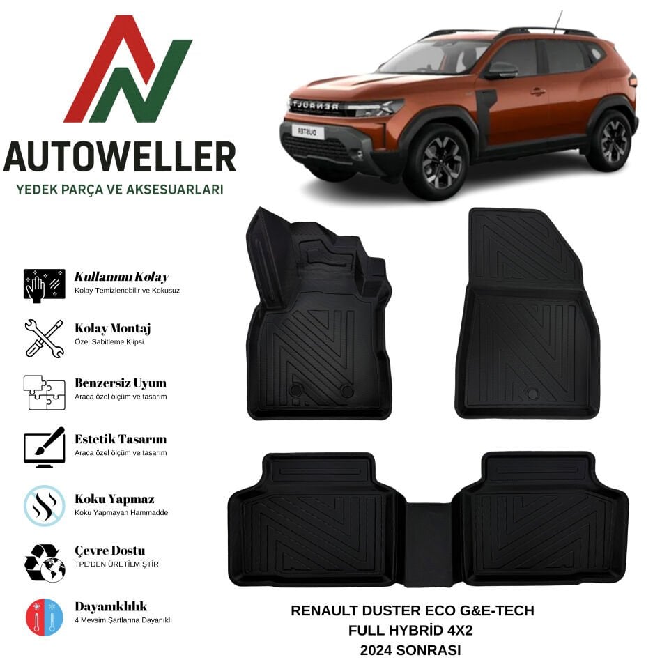 Renault Duster 2024 Sonrası Havuzlu Oto Paspas | Eco G / e-Tech / Tce | 4X2