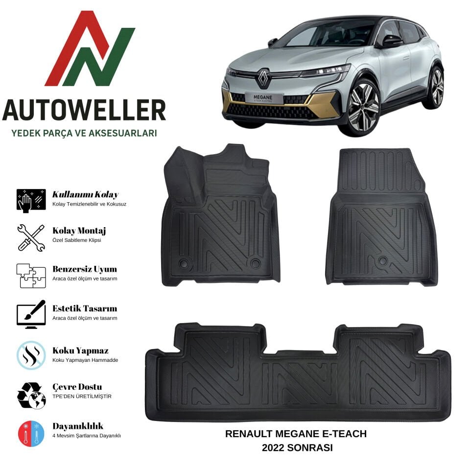 Renault Megane E-Tech 2022 Sonrası Havuzlu Oto Paspas