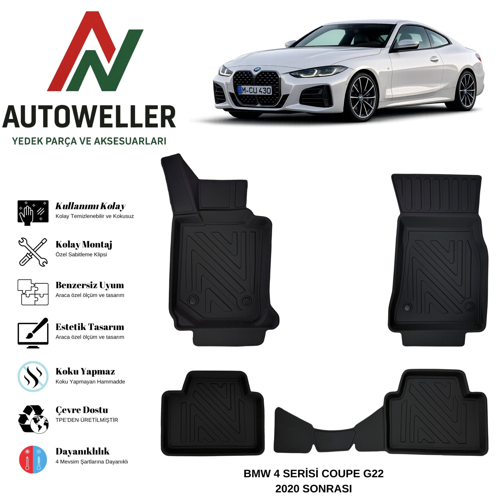 Bmw 4 Serisi Coupe G22 2020 Sonrası Havuzlu Oto Paspas