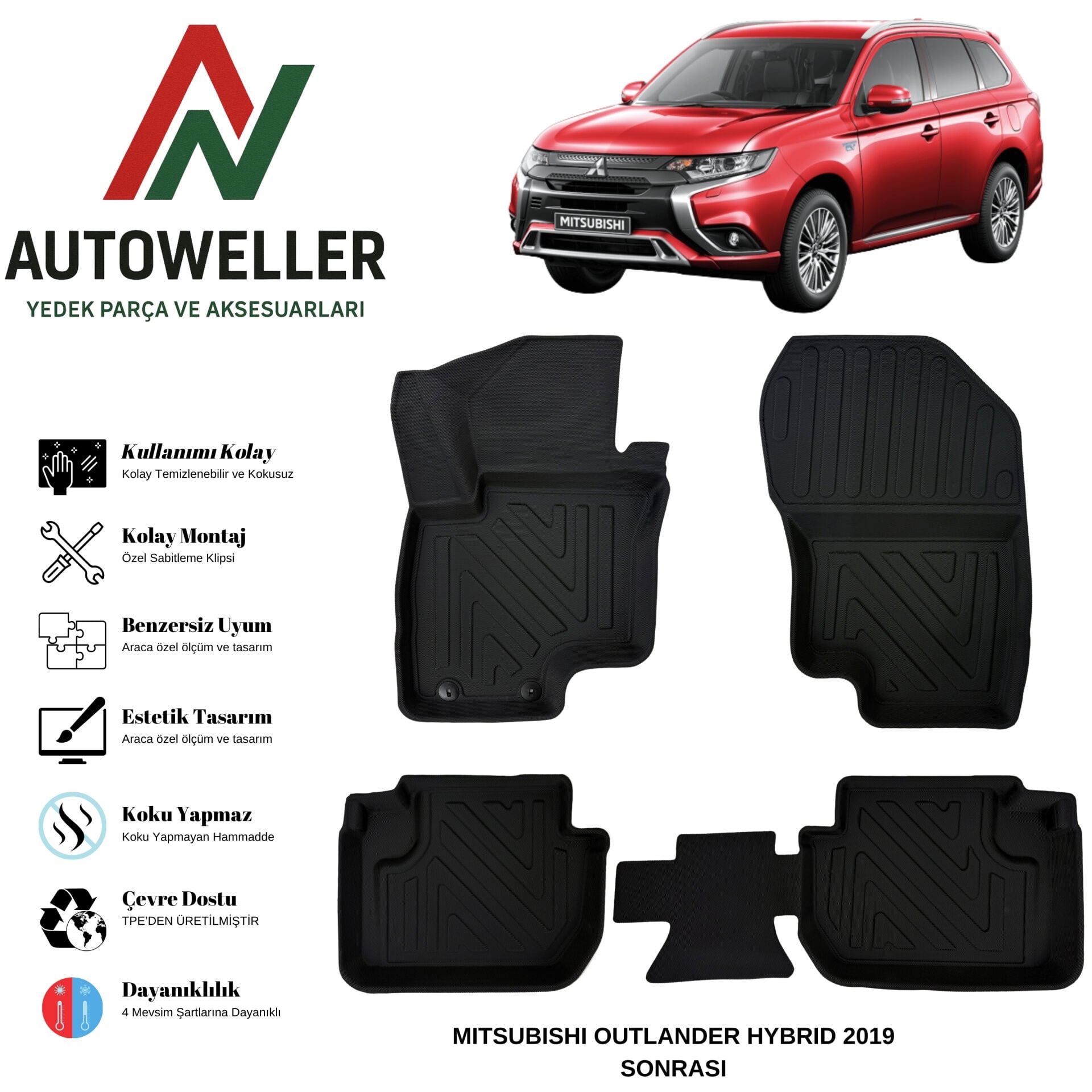 Mitsubishi Outlander Hybrid 2019 Sonrası Havuzlu Oto Paspas