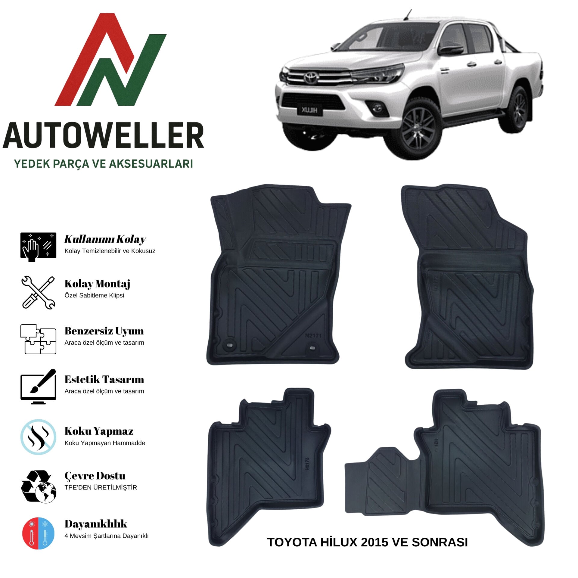 Toyota Hilux 2015 Sonrası Havuzlu Oto Paspas