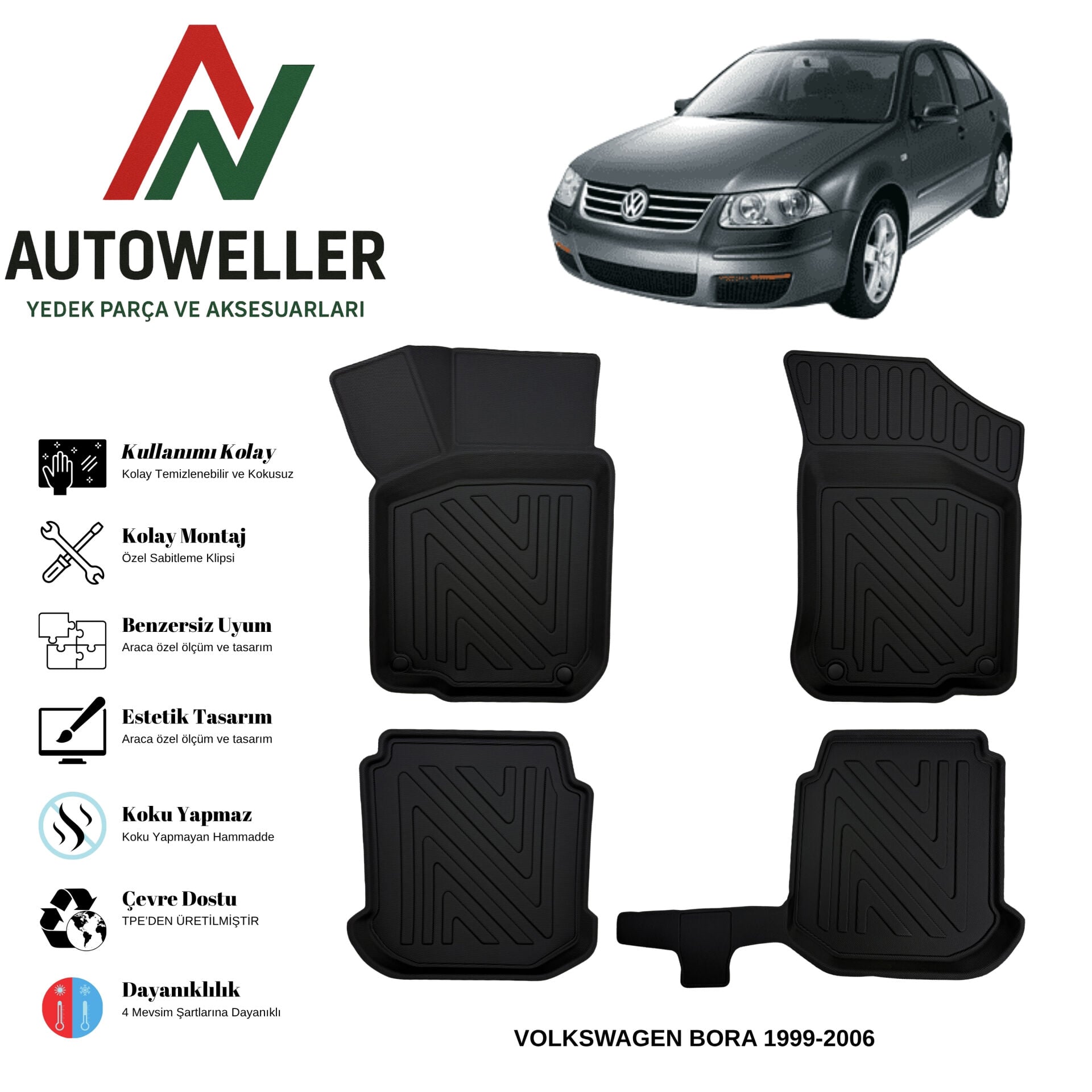 Volkswagen Bora 1999-2006 Havuzlu Oto Paspas | Sedan