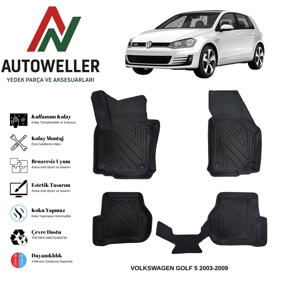 Volkswagen Golf 5 2003-2009 Havuzlu Oto Paspas