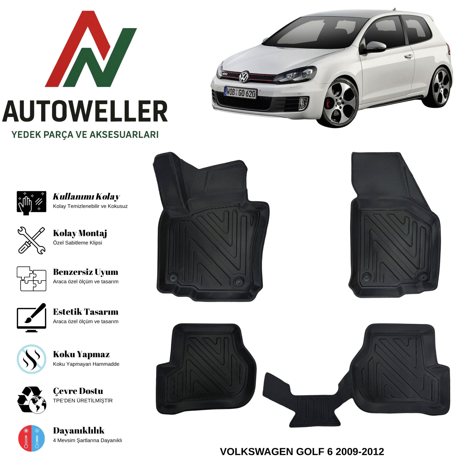 Volkswagen Golf 6 2008-2012 Havuzlu Oto Paspas
