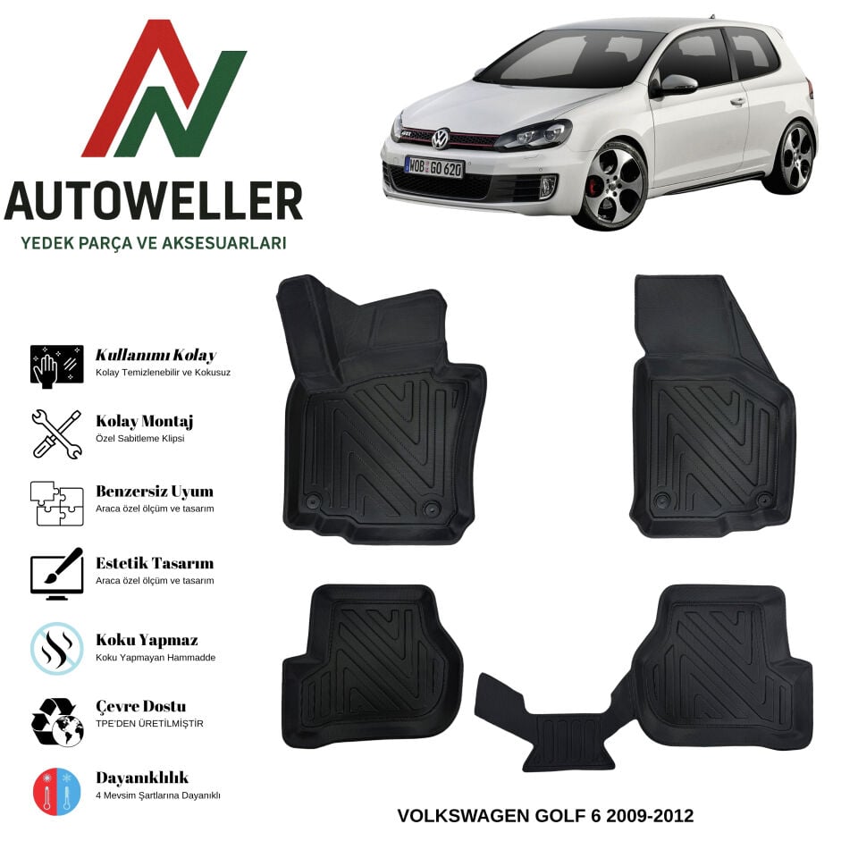 Volkswagen Golf 6 2008-2012 Havuzlu Oto Paspas