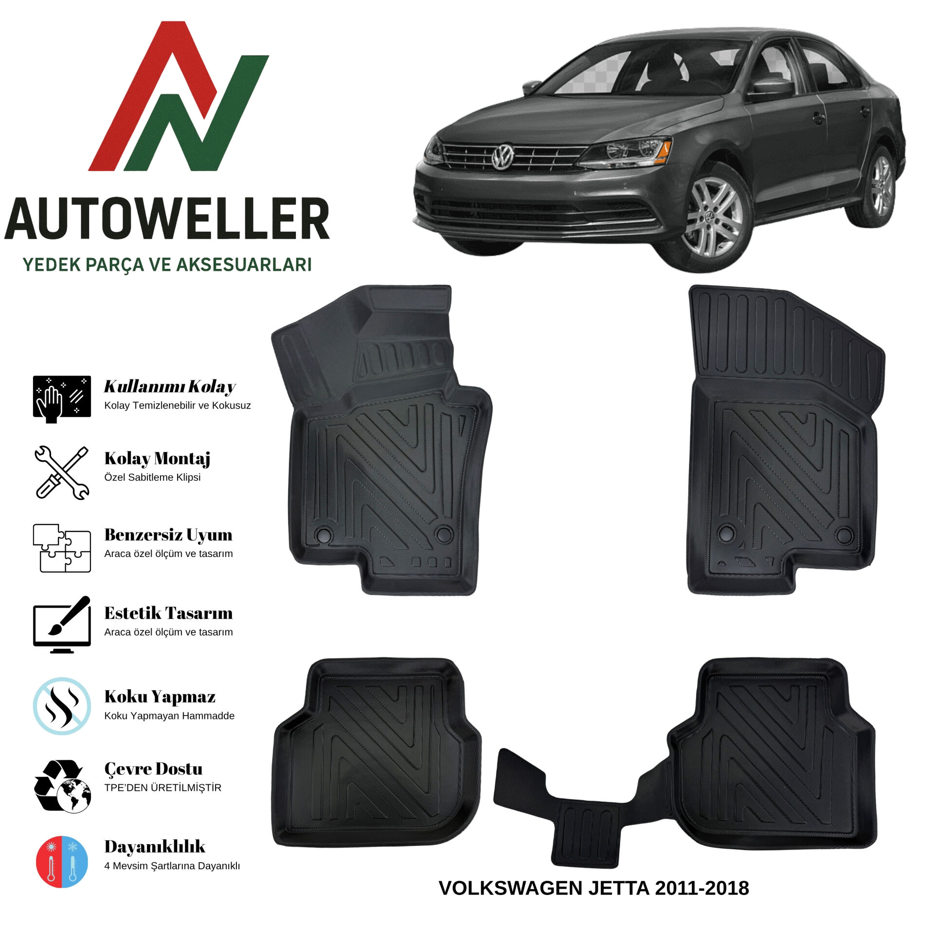 Volkswagen Jetta 2011-2018 Havuzlu Oto Paspas