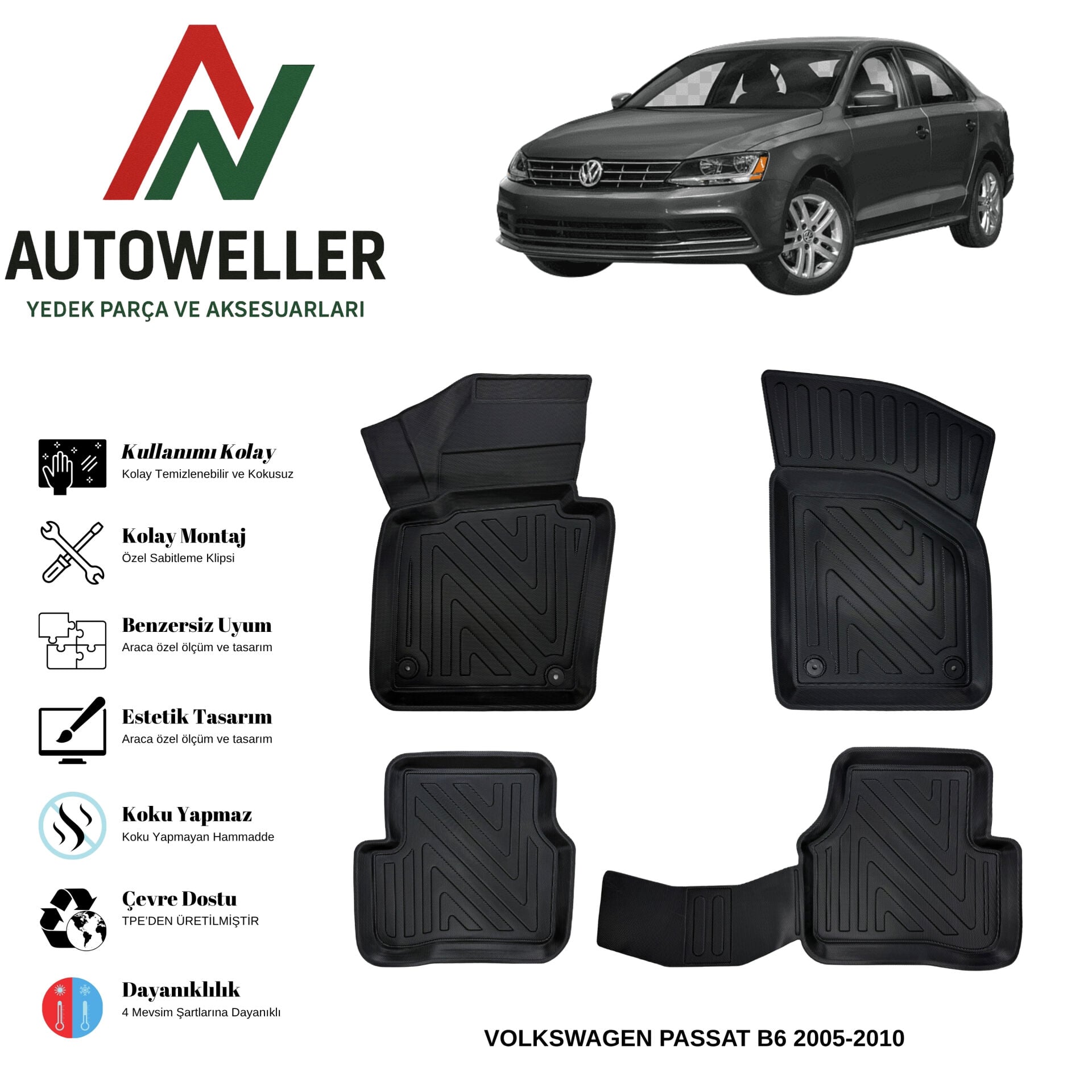 Volkswagen Passat B6 2005-2010 Havuzlu Oto Paspas