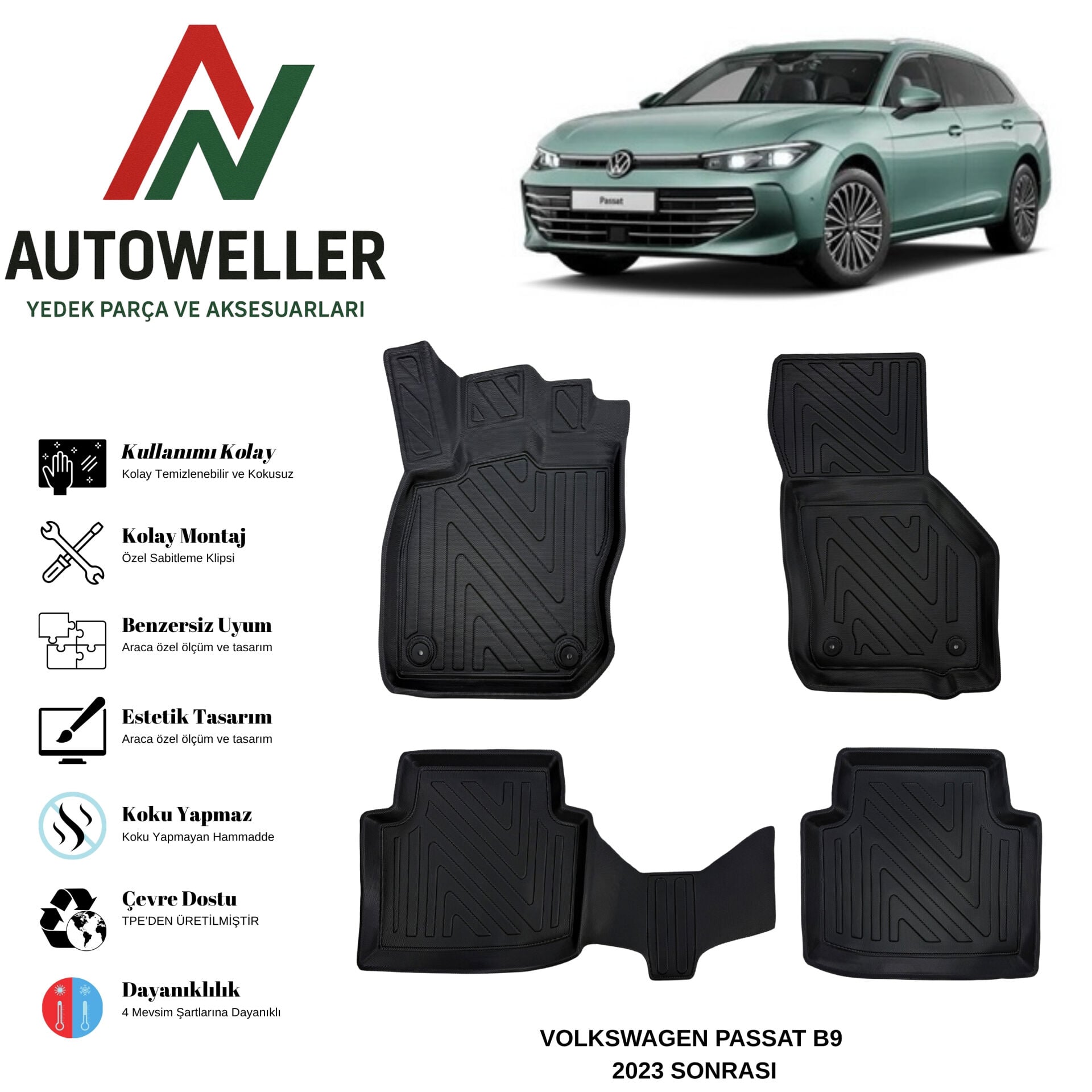 Volkswagen Passat B9 2023 Sonrası Havuzlu Oto Paspas | Variant