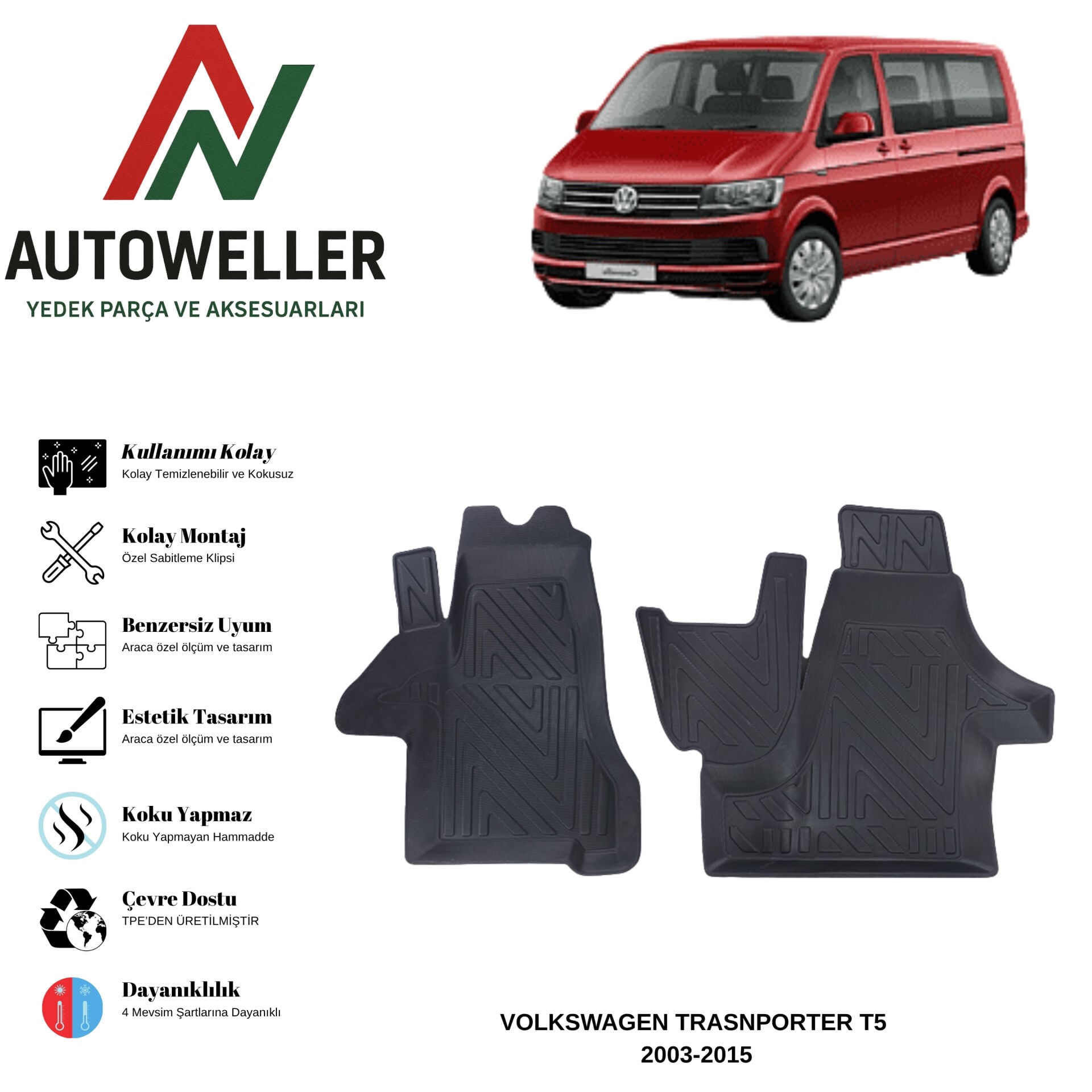 Volkswagen Transporter T5 2003-2015 Havuzlu Oto Paspas