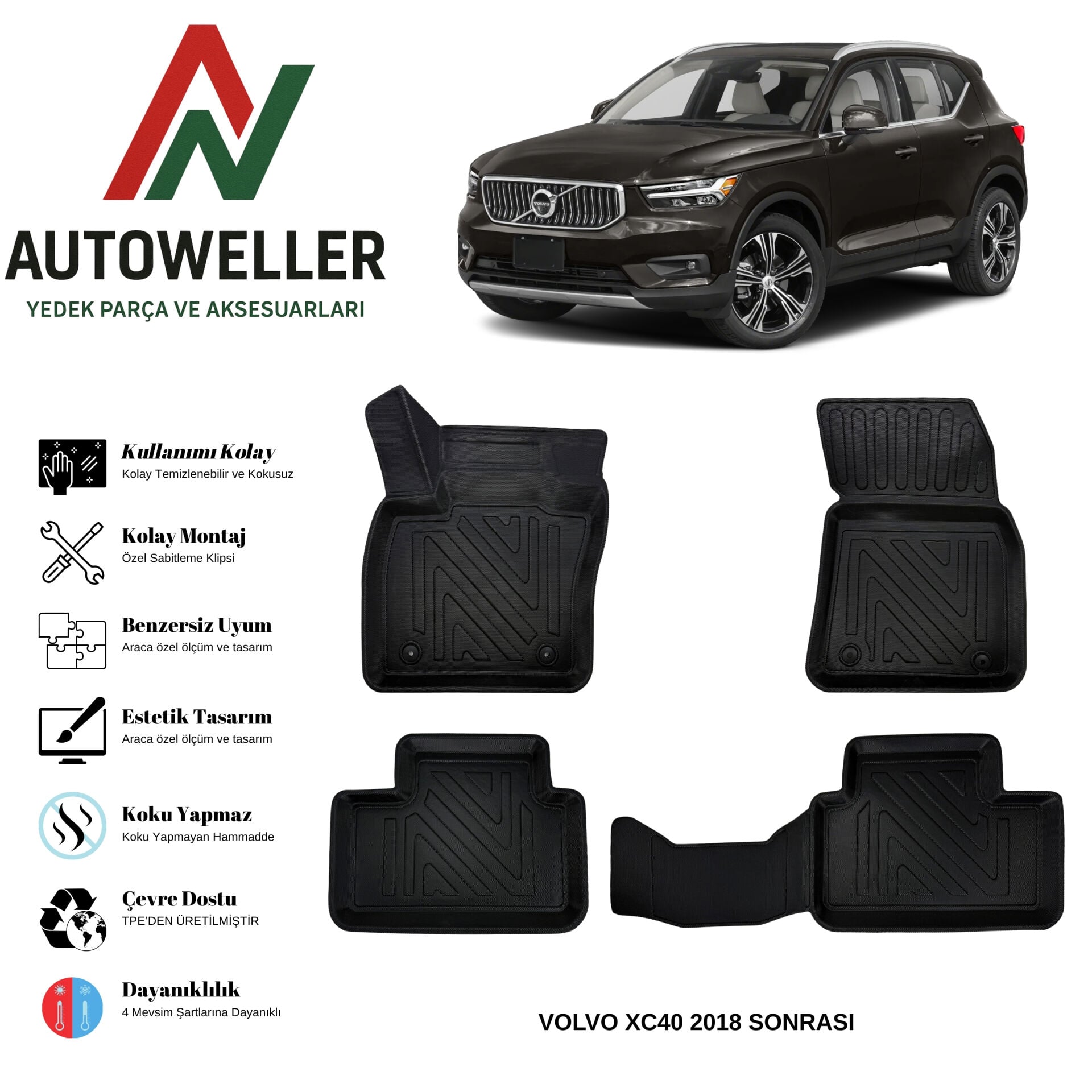 Volvo XC40 2018 Sonrası Havuzlu Oto Paspas | Benzinli