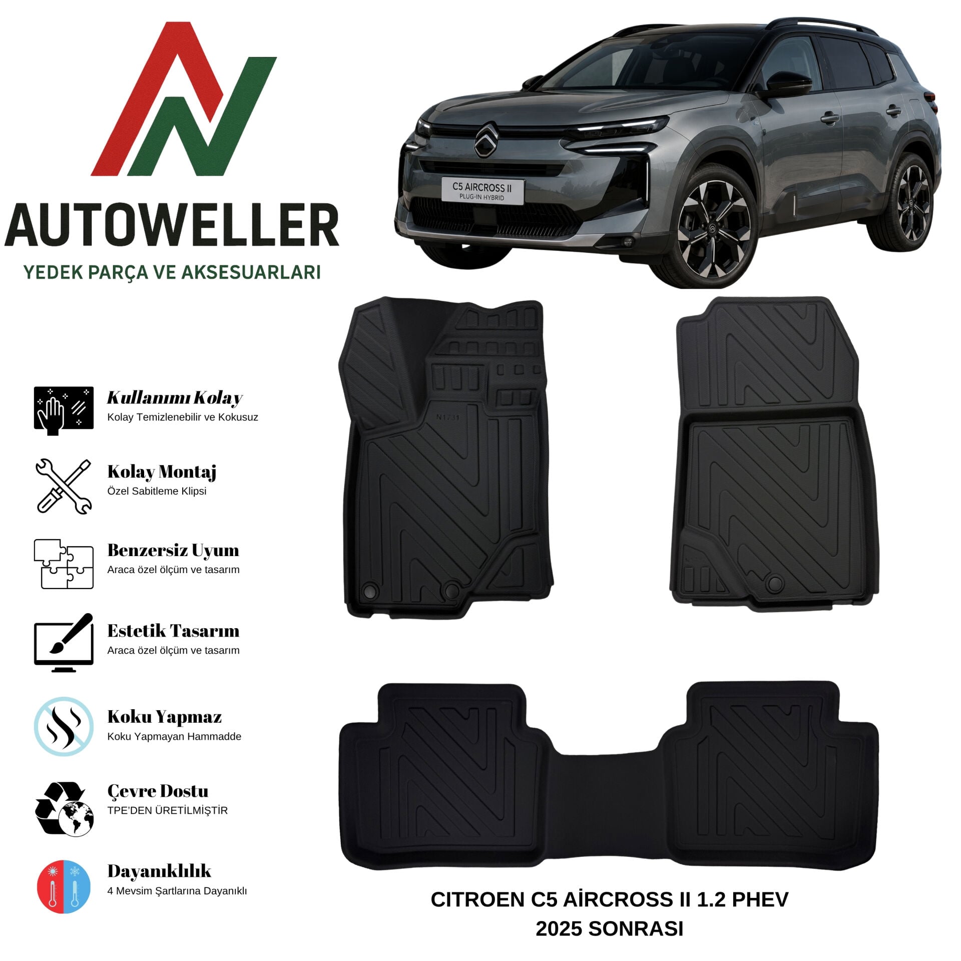 Citroen C5 Aircross II 2025 Sonrası Havuzlu Oto Paspas | 1.2 Mhev