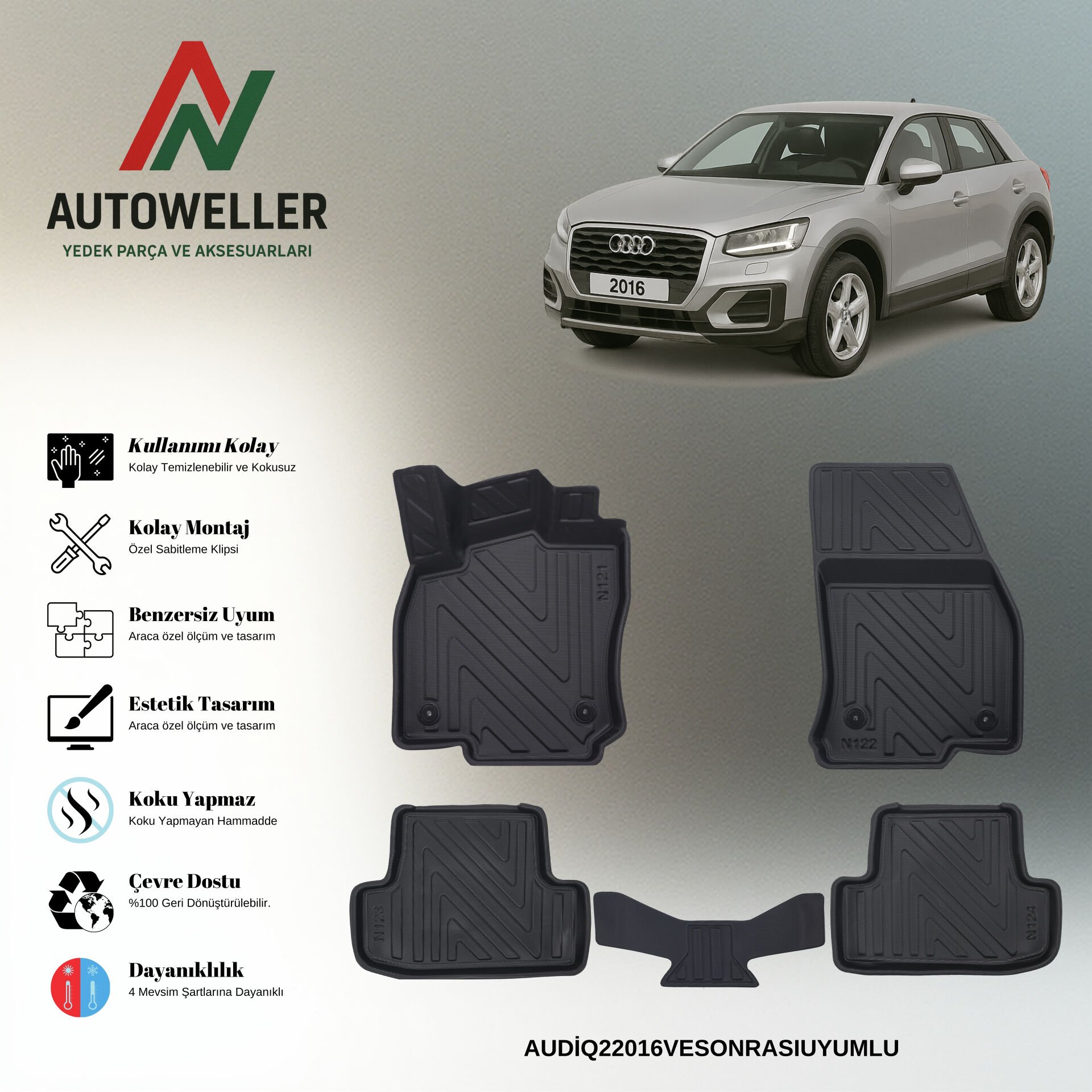 Audi Q2 2016 Sonrası Havuzlu Paspas