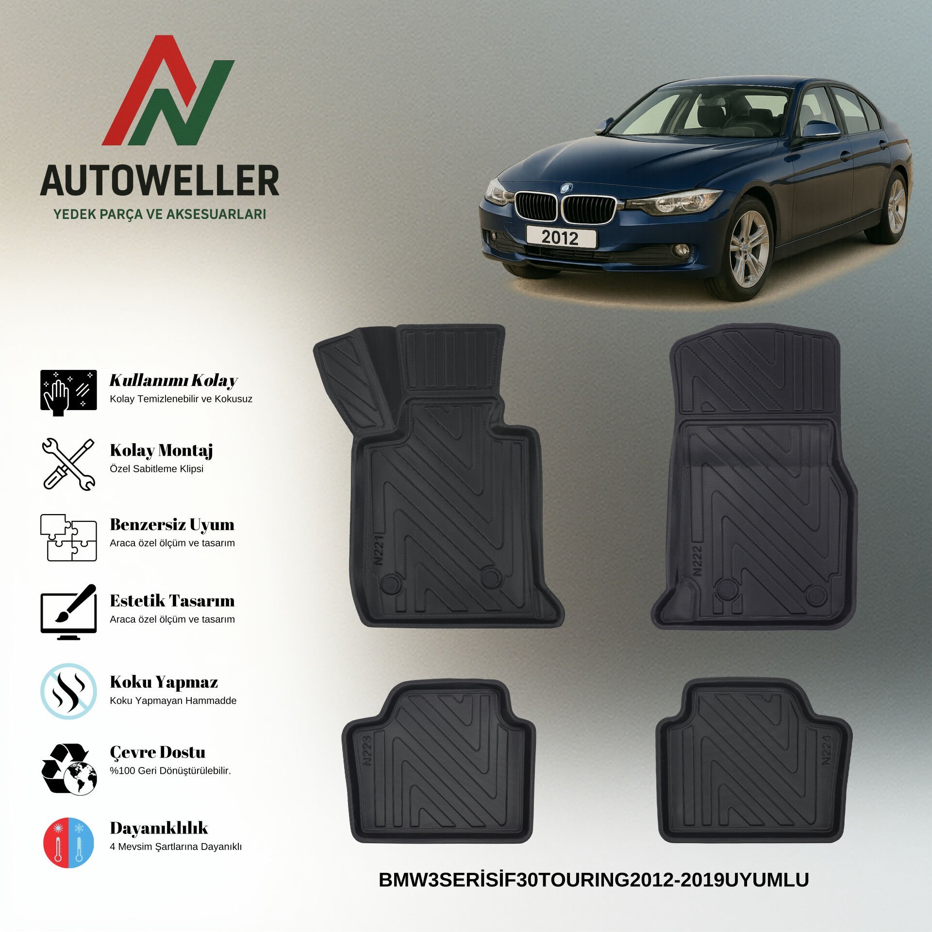 Bmw 3 Serisi F31 2012-2019 Touring Havuzlu Paspas