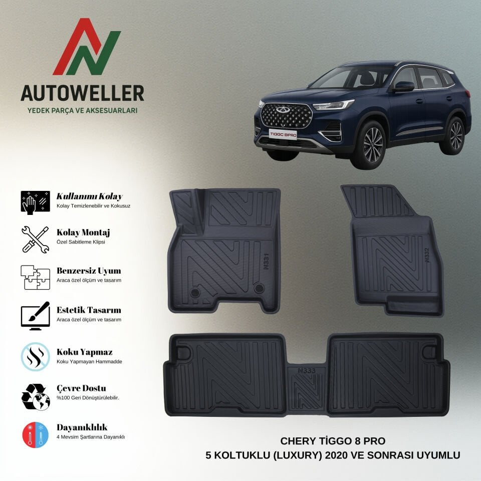 Chery Tiggo 8 Pro 2020 Sonrası 5 Koltuklu Havuzlu Paspas | Luxury