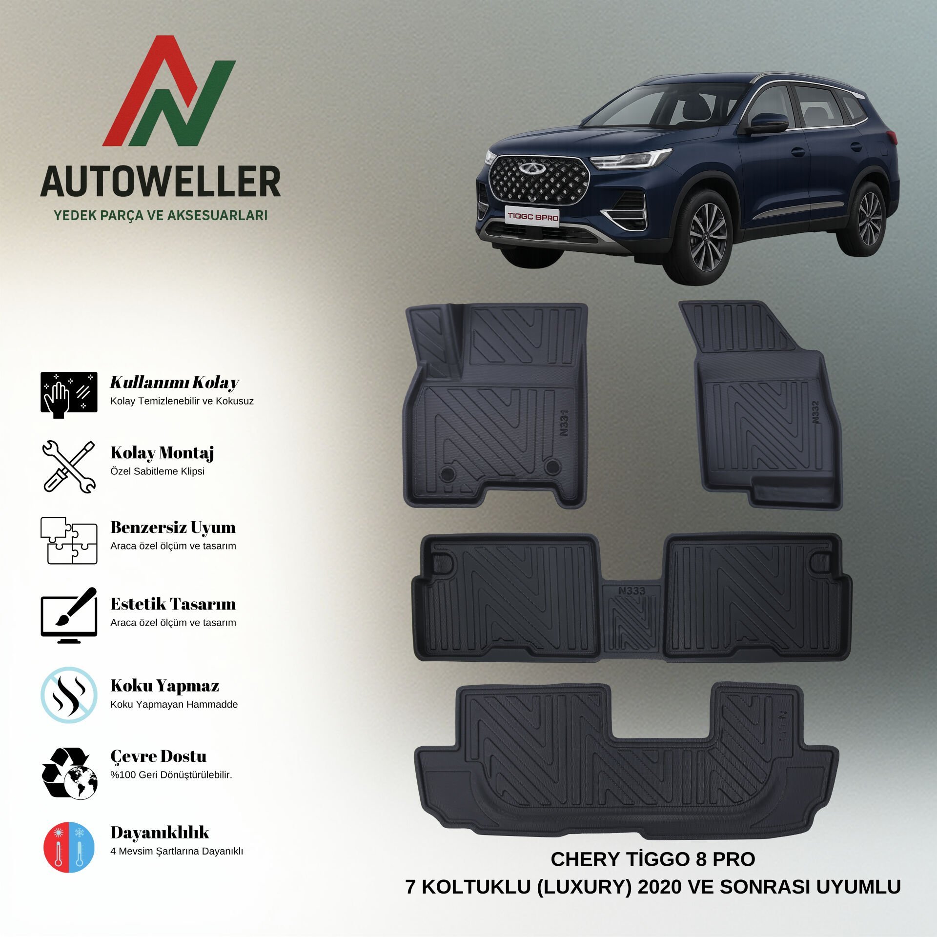 Chery Tiggo 8 Pro 2020 Sonrası 7 Koltuklu Havuzlu Paspas | Luxury
